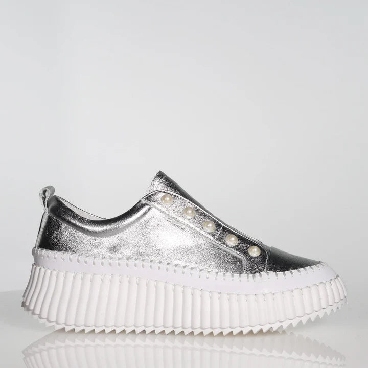 Pearlzie Women's Silver Platform Sneakers - Fashion High Top Chunky Shoes for Casual Wear & Street Style Outfits