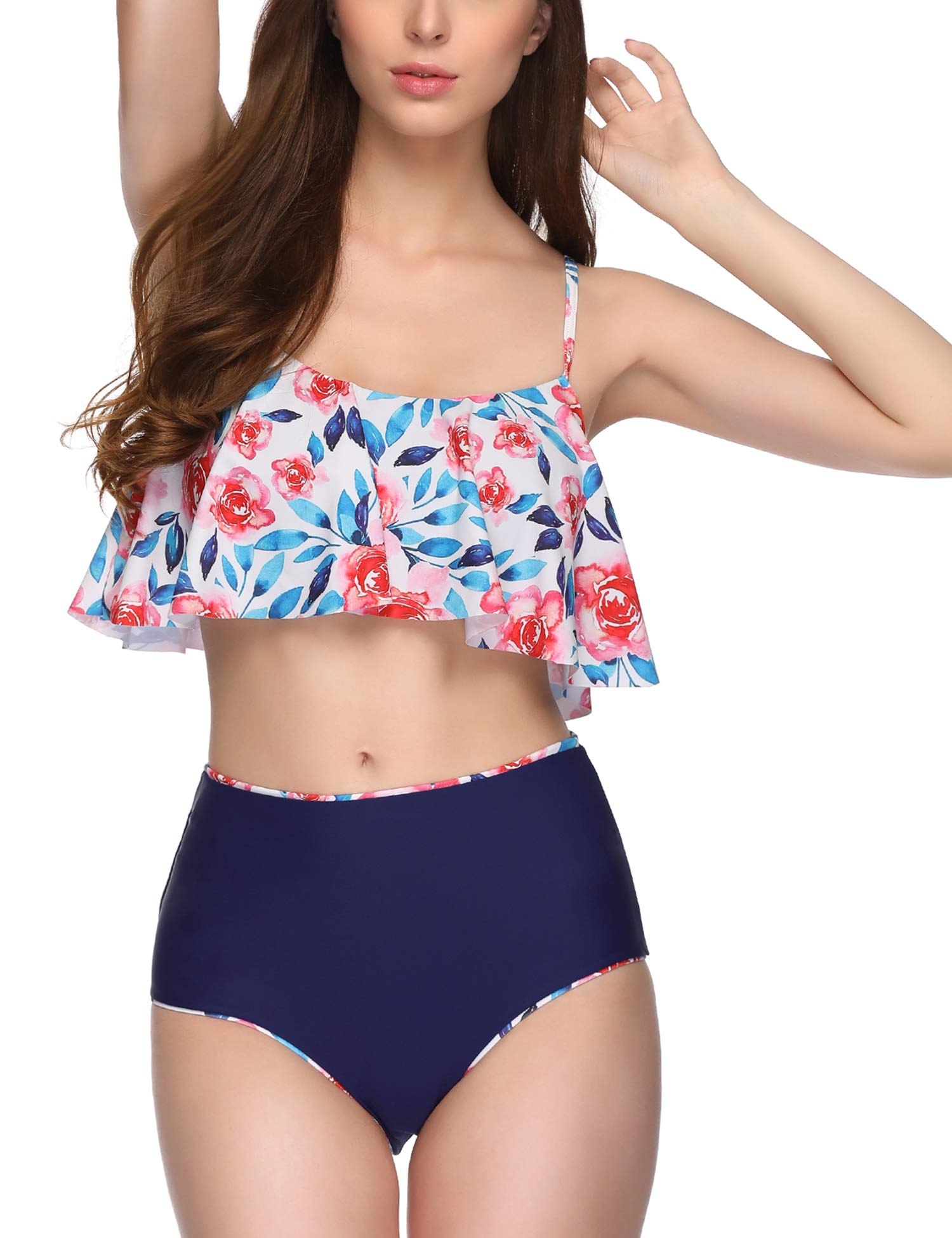 Women's Two Piece Swimsuits - Ruffle High Waisted Bikini Set | Beachwear, Pool Party & Summer Vacation Swimwear