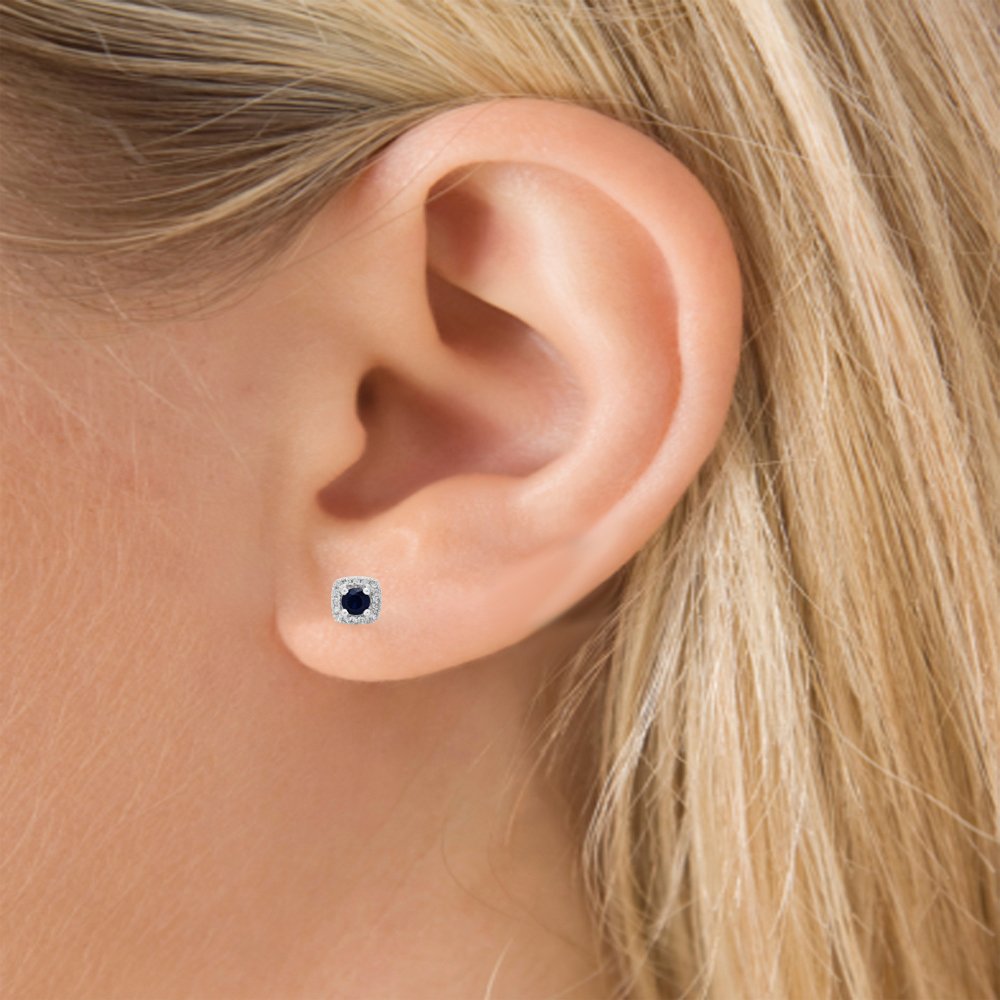 Dazzlingrock 10K White Gold Round Cut Blue Sapphire & Diamond Halo Stud Earrings for Women | Elegant Jewelry Gift for Brides, Anniversaries & Special Occasions