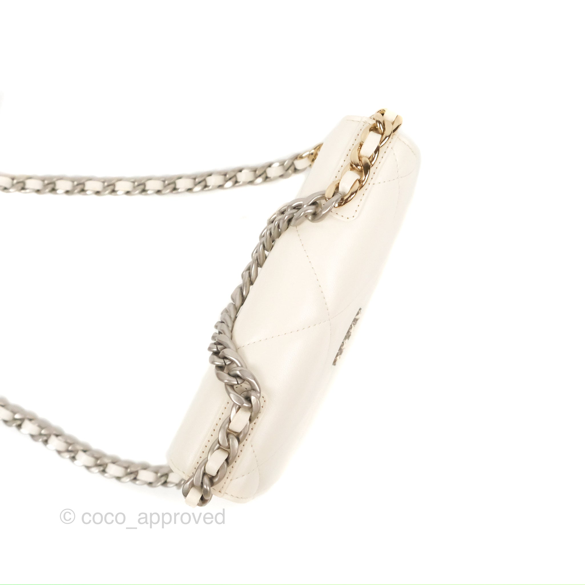 Chanel 19 Wallet on Chain WOC Bag - White Leather with Mixed Gold/Silver Hardware - Perfect for Evening Out & Daily Use