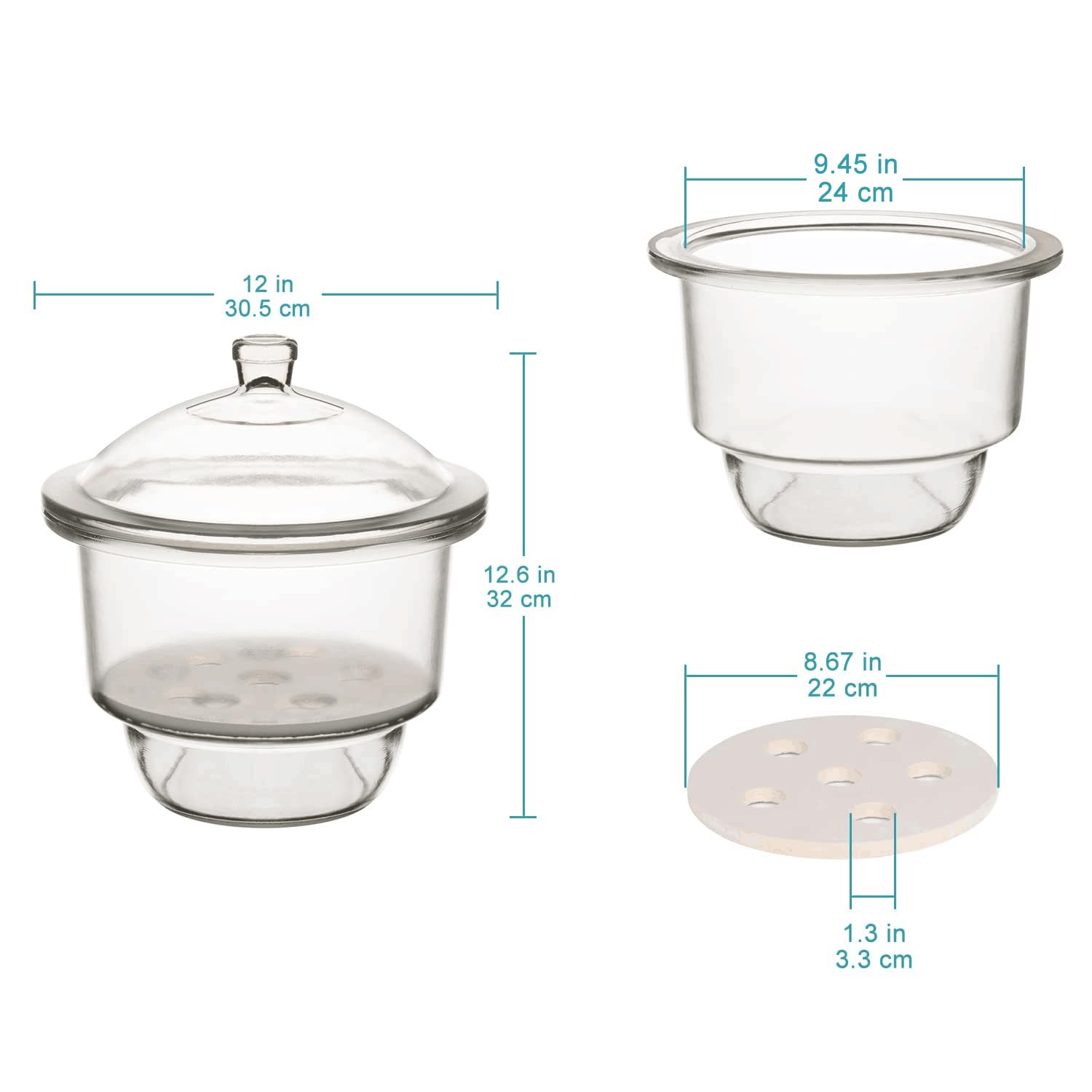 Stonylab Borosilicate Glass Desiccator with Knob Cover & 9.4