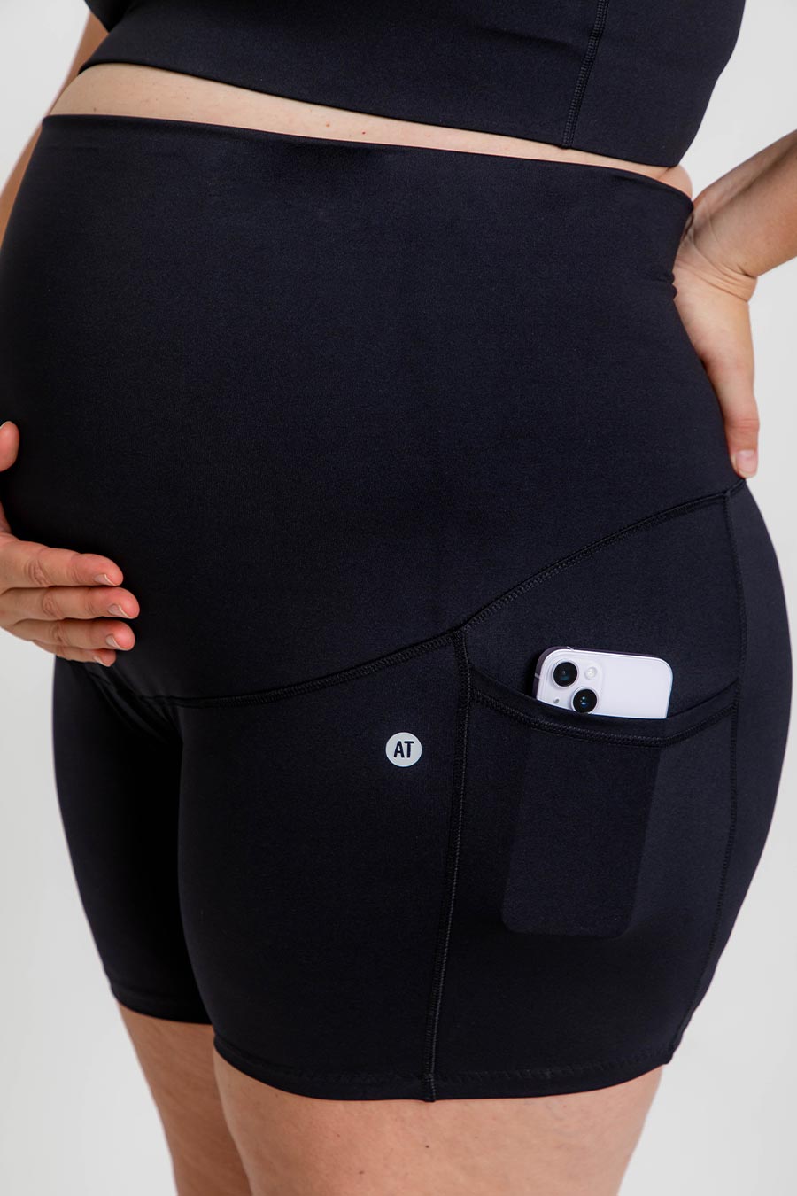 Comfortable Maternity Anti-Chafe Mid Shorts with Pockets - Black | Perfect for Pregnancy, Postpartum & Nursing | Soft Breathable Fabric for All-Day Wear