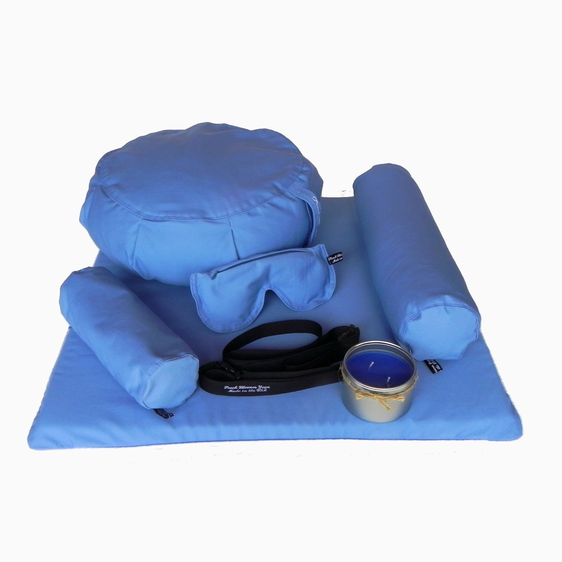 7-Piece Restorative Yoga Set with Zafu Meditation Pillow, Zabuton Cushion, Eye Pillow, Neck & Back Bolsters, Soy Candle & Strap - Complete Home Yoga Kit for Meditation, Relaxation & Stress Relief