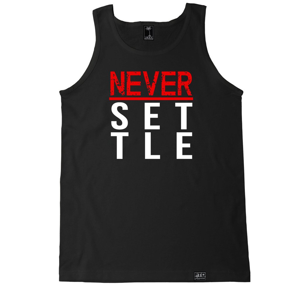 FTD Apparel Men's Never Settle Workout Tank Top - Breathable Muscle Shirt for Gym, Running & Summer Outdoor Activities