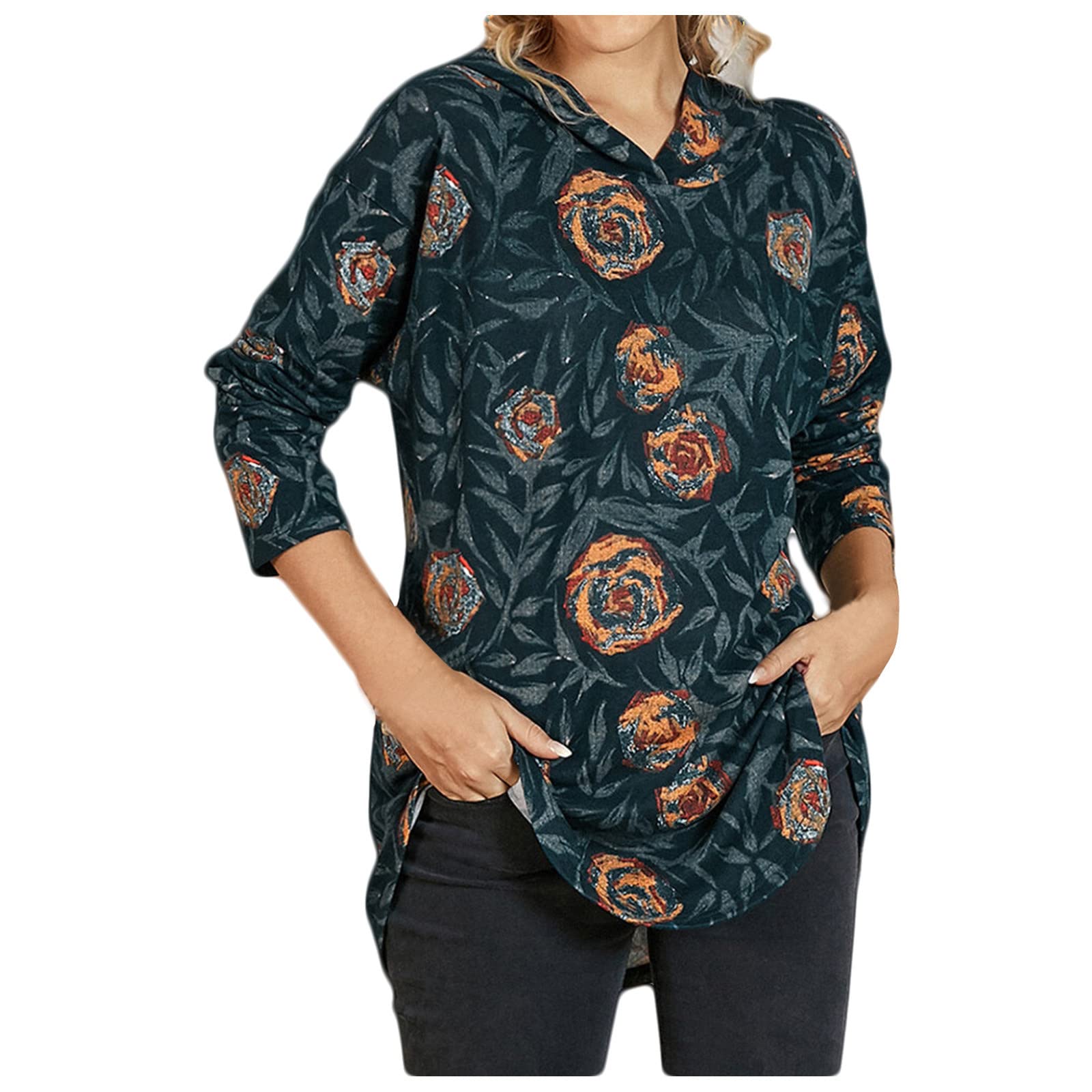 Women's Zip Up Hoodie - Long Sleeve V Neck Casual Pullover Sweatshirt with Print (Green, XXL) | Cozy Lounge Wear for Fall & Winter | Perfect for Gym, Running, and Everyday Comfort
