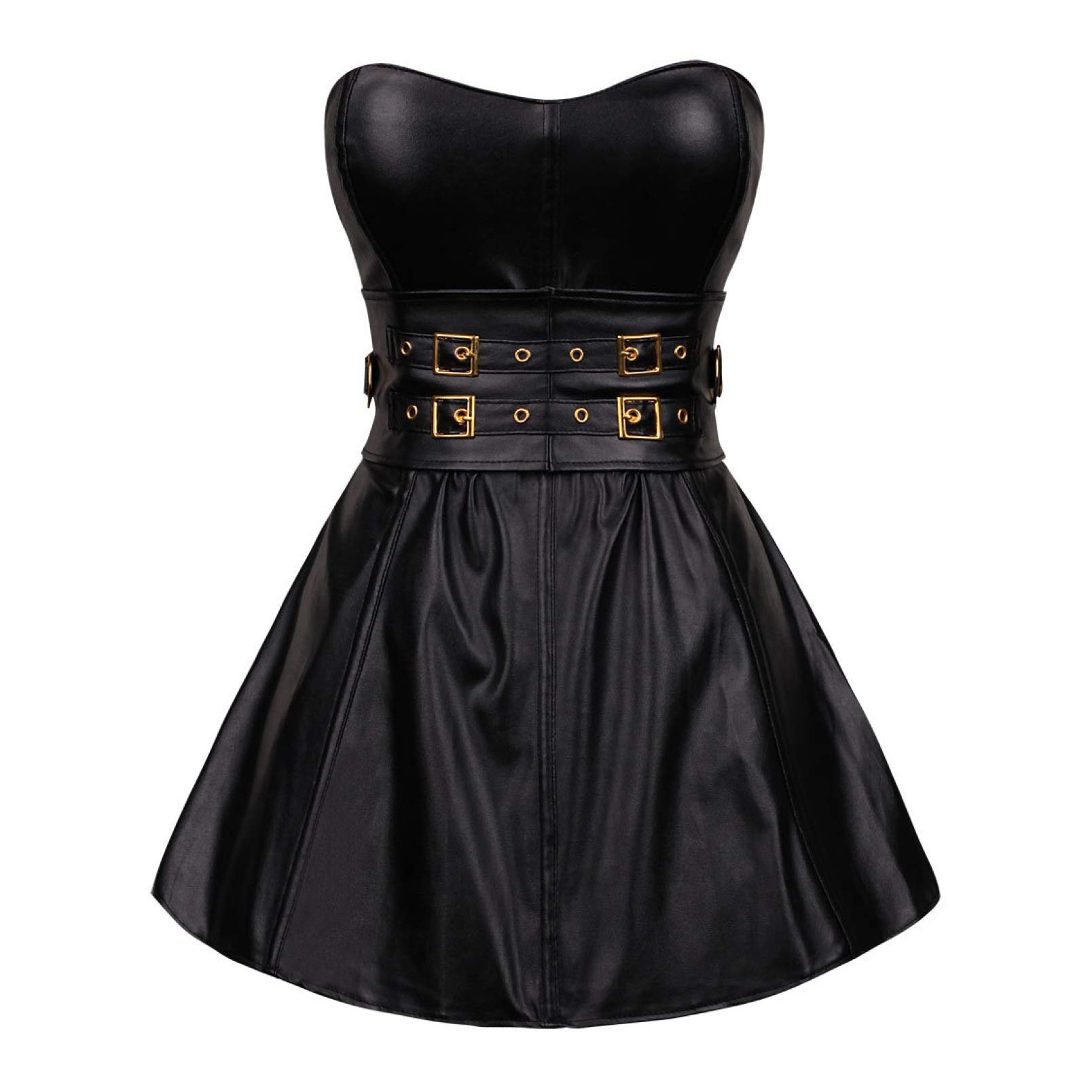 Steampunk Corset & Skirt Set for Women - Faux Leather Punk Rock Gothic Overbust Bustier with Steel Boning | Perfect for Halloween, Cosplay, and Victorian-Themed Parties