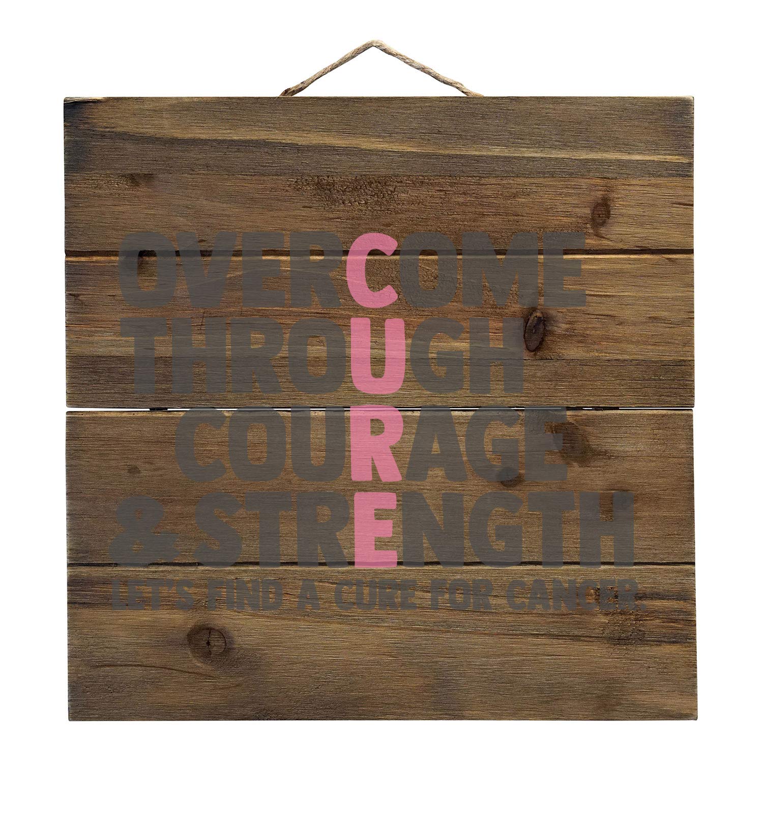 DistinctInk Pink Ribbon Cancer Awareness Word Art - Real Wood Wall Decor with Faux Pallet Look - Inspirational Home & Office Decoration for Breast Cancer Support