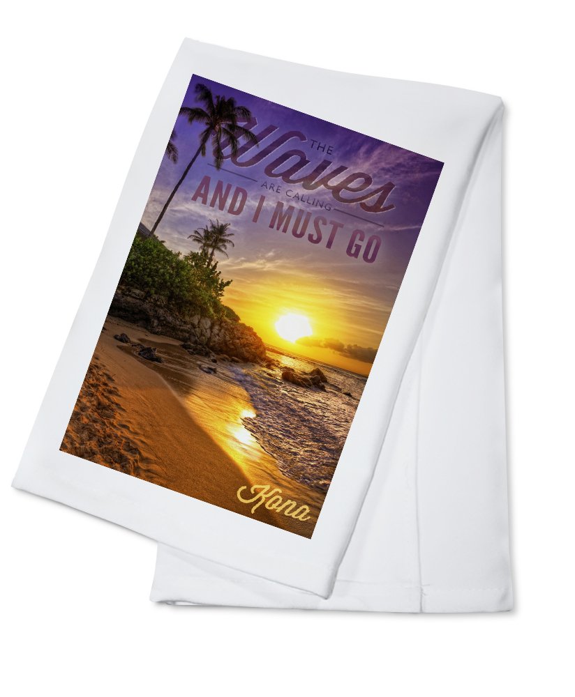 Hawaii Kona 100% Cotton Tea Towel - Sunset Palm Beach Design, Absorbent Kitchen Hand Towel & Decorative Home Towel for Beach House, Coastal Decor, and Tropical Themed Kitchens