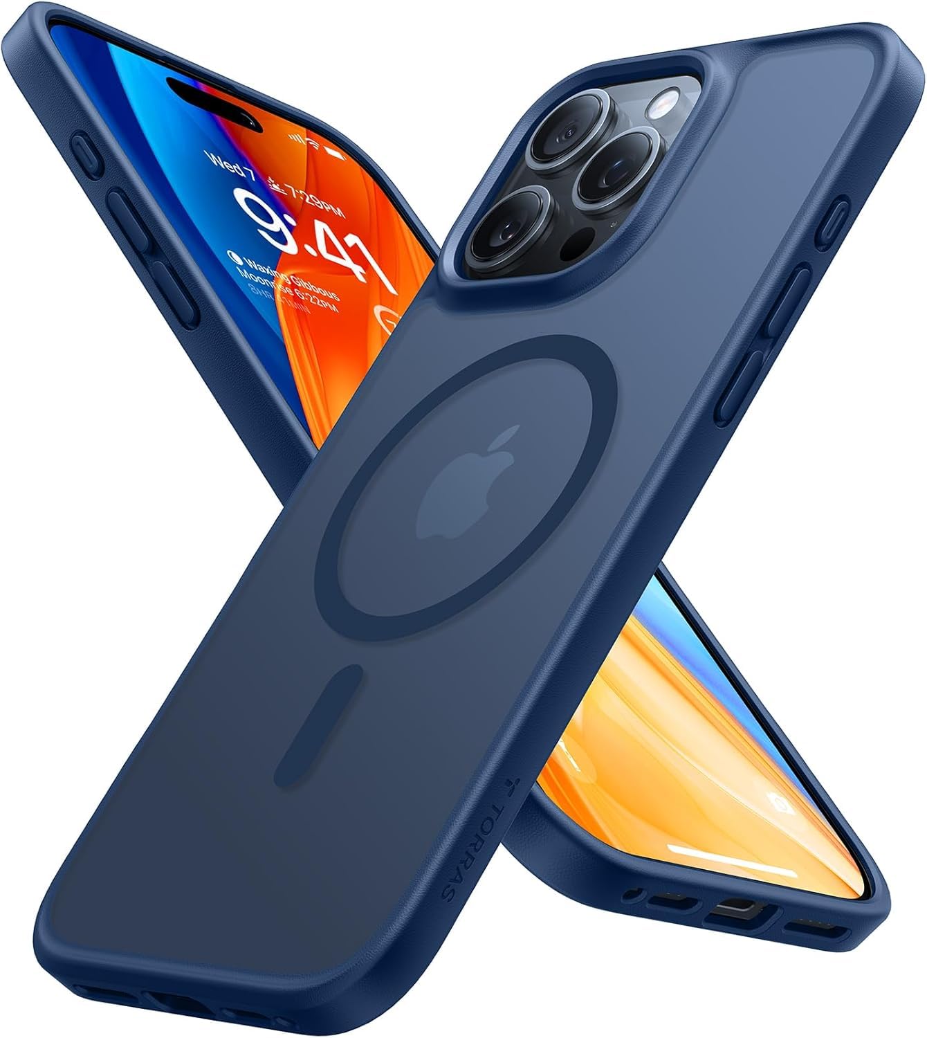 TORRAS Military Grade Shockproof iPhone 16 Pro Case with Strong Magnetic Compatibility | Slim Protective Cover with Anti-Scratch Silicone for MagSafe (Blue) - Perfect for Outdoor Adventures, Daily Commute & Active Lifestyles