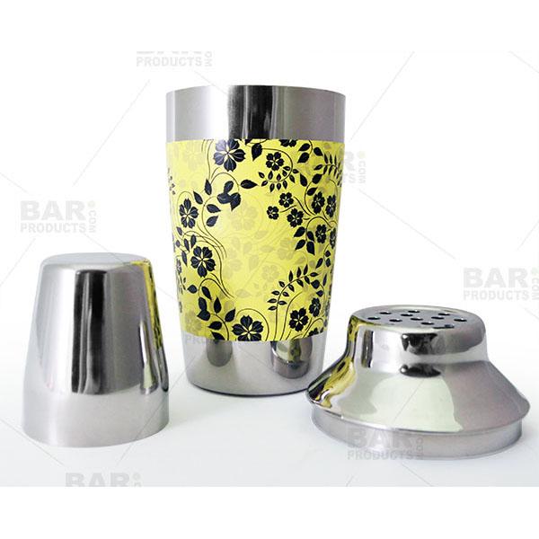 3-Piece Designer 16oz Cocktail Shaker Set - Yellow Floral Pattern for Home Bars, Parties & Professional Mixology | Premium Stainless Steel Bar Tools for Martini, Margarita & Mojito Making