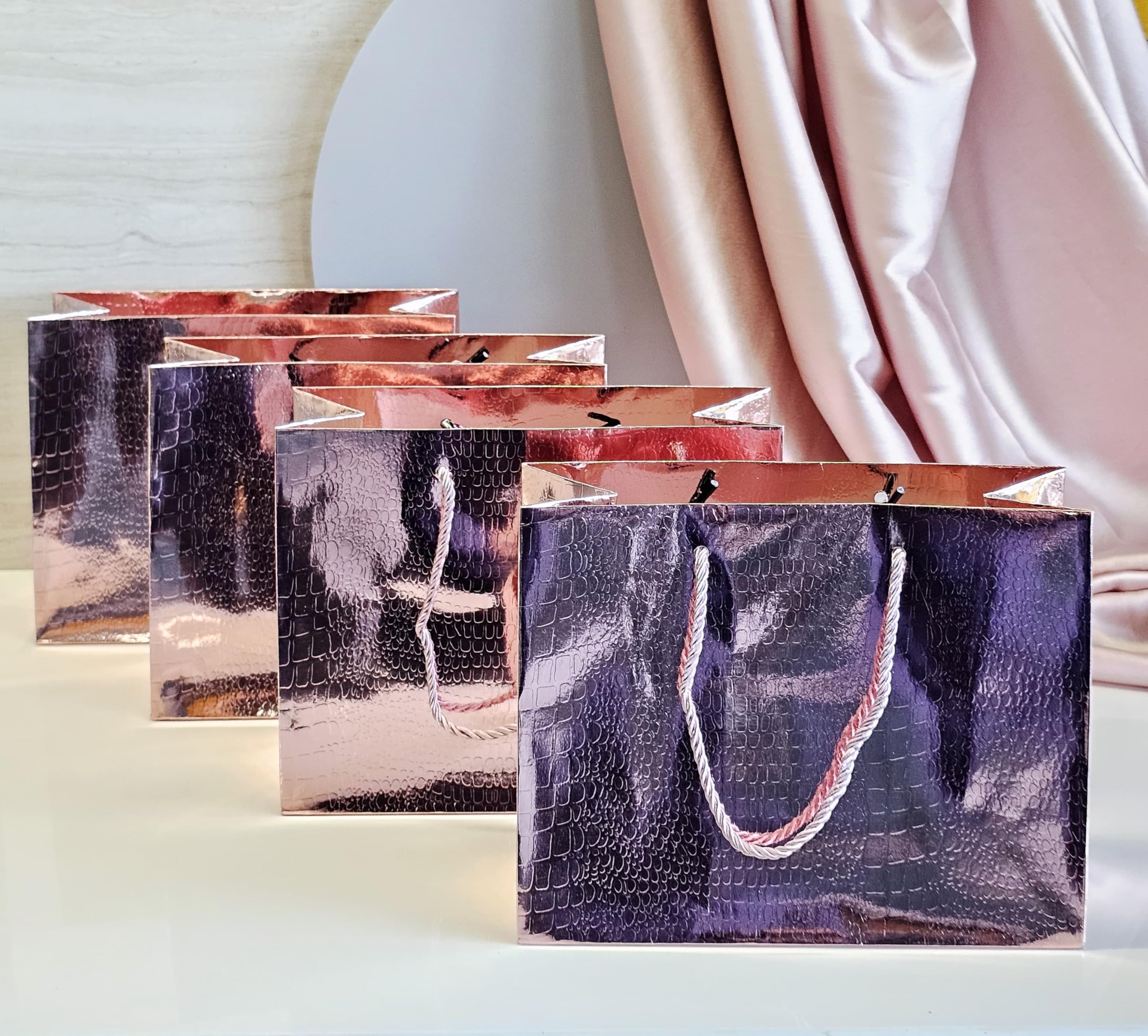 Satyam Kraft 4-Piece Shiny Pink Gift Bags with Handles - Elegant Paper Bags for Weddings, Birthdays, Christmas, Parties & Special Occasions - Perfect for Gifting, Return Gifts & Seasonal Greetings (Large Size)