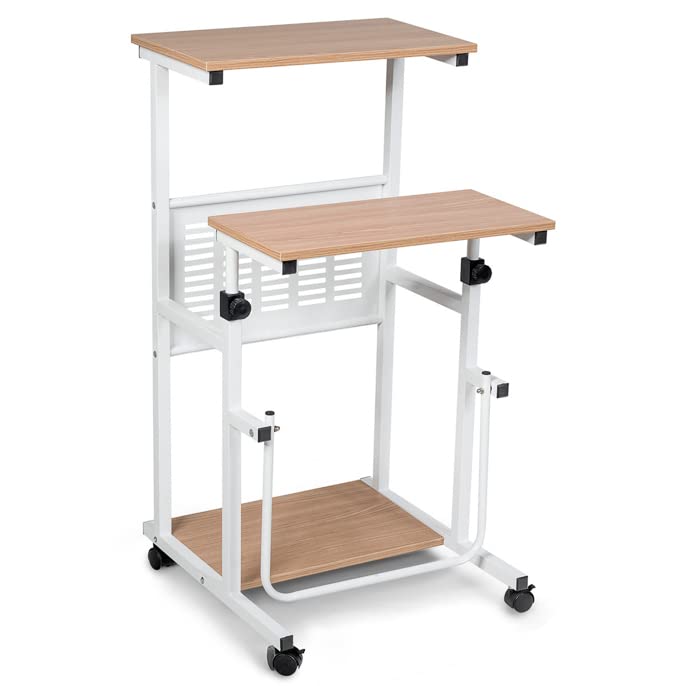 LUARANE Adjustable Height Rolling Standing Desk with 4 Wheels & Footrest - Mobile Home Office Workstation for Small Spaces, Bedroom Study, and Laptop Use | Perfect for Remote Work, Gaming Setup & Compact Living Areas