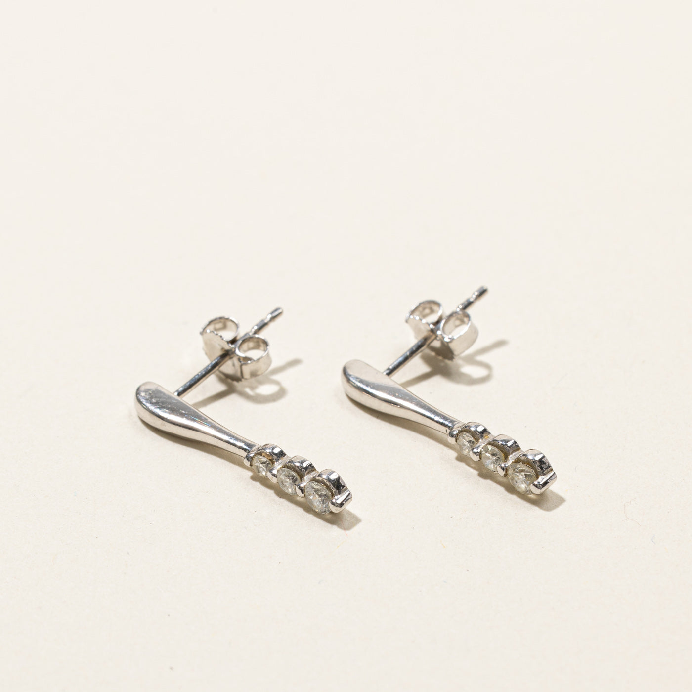 Three Stone Diamond Drop Earrings | 0.20ctw G-H Color SI1-SI2 Clarity | 14K White Gold Elegant Jewelry for Women | Perfect for Weddings, Anniversaries & Special Occasions