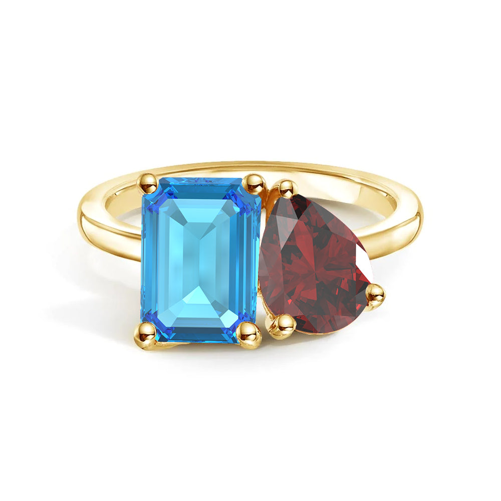 Personalized Toi et Moi Blue Topaz Birthstone Ring for Women - Custom Anniversary Jewelry Gift for Her - Perfect for Valentine's Day, Engagement & Romantic Occasions