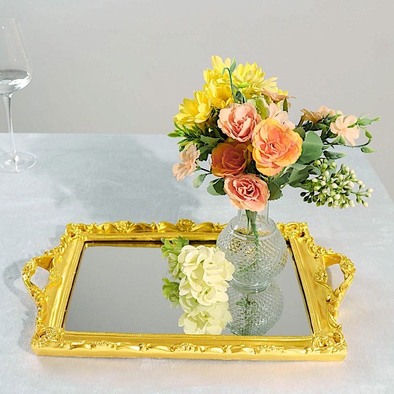 15x10 Inch Metallic Rectangular Mirror Serving Tray with Handles - Elegant Party Decor, Cocktail Serving, Home Decor & Gift Idea for Weddings, Hostess & Housewarming