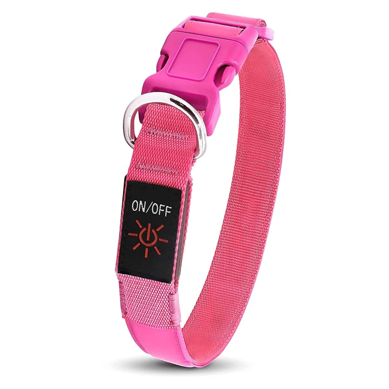 YFbrite Waterproof LED Dog Collar - Adjustable Flashing Light Up Collar for Night Visibility & Pet Safety | Rechargeable, Reflective Design for Walking, Running, Hiking (Pink, Medium Size)