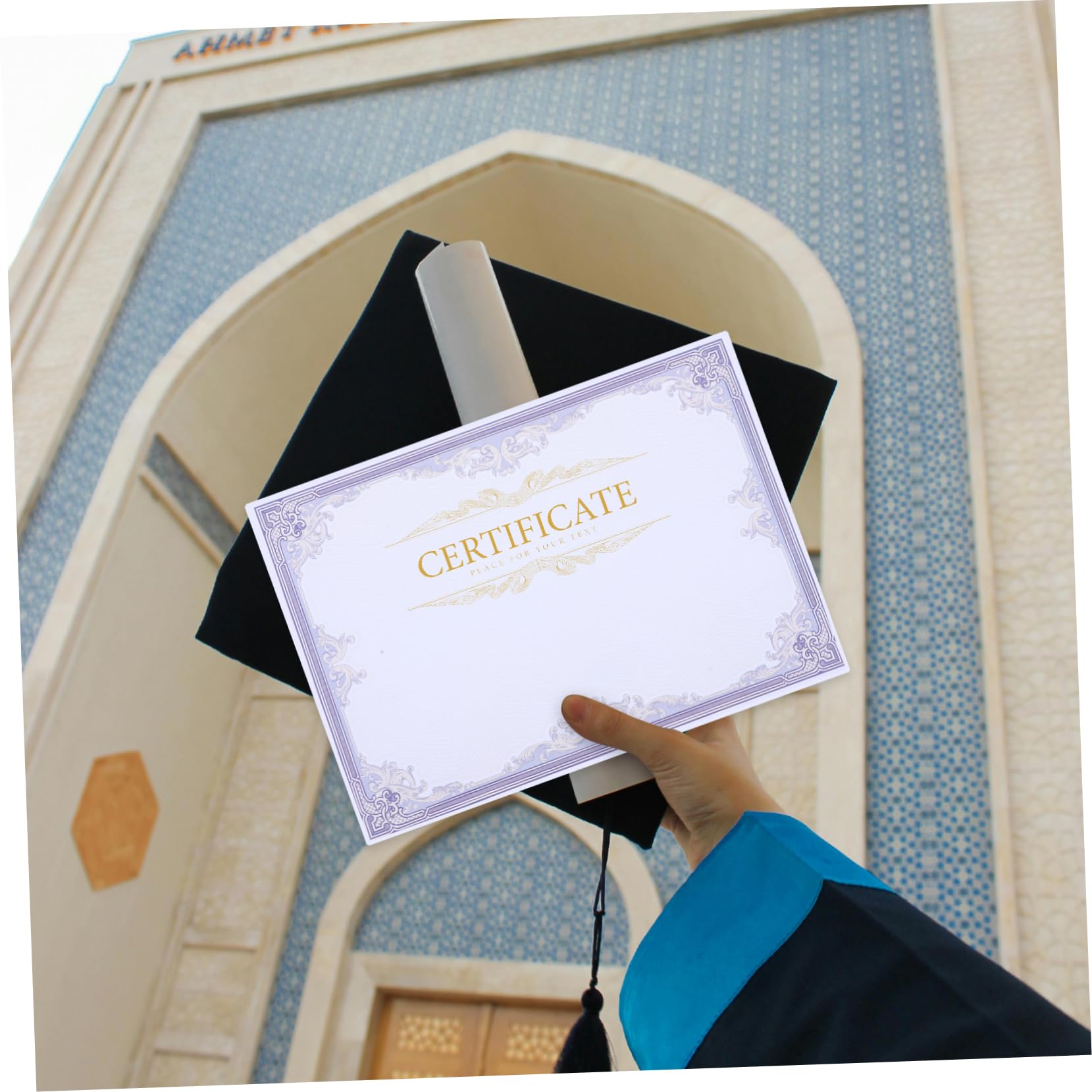 CAXUSD 50 Sheets Blank Certificate Paper - Premium Diploma Paper with Round Corners & Smooth Edges for Printing, Awards & Commendations | Perfect for Graduation Certificates, Achievement Awards & Professional Documents