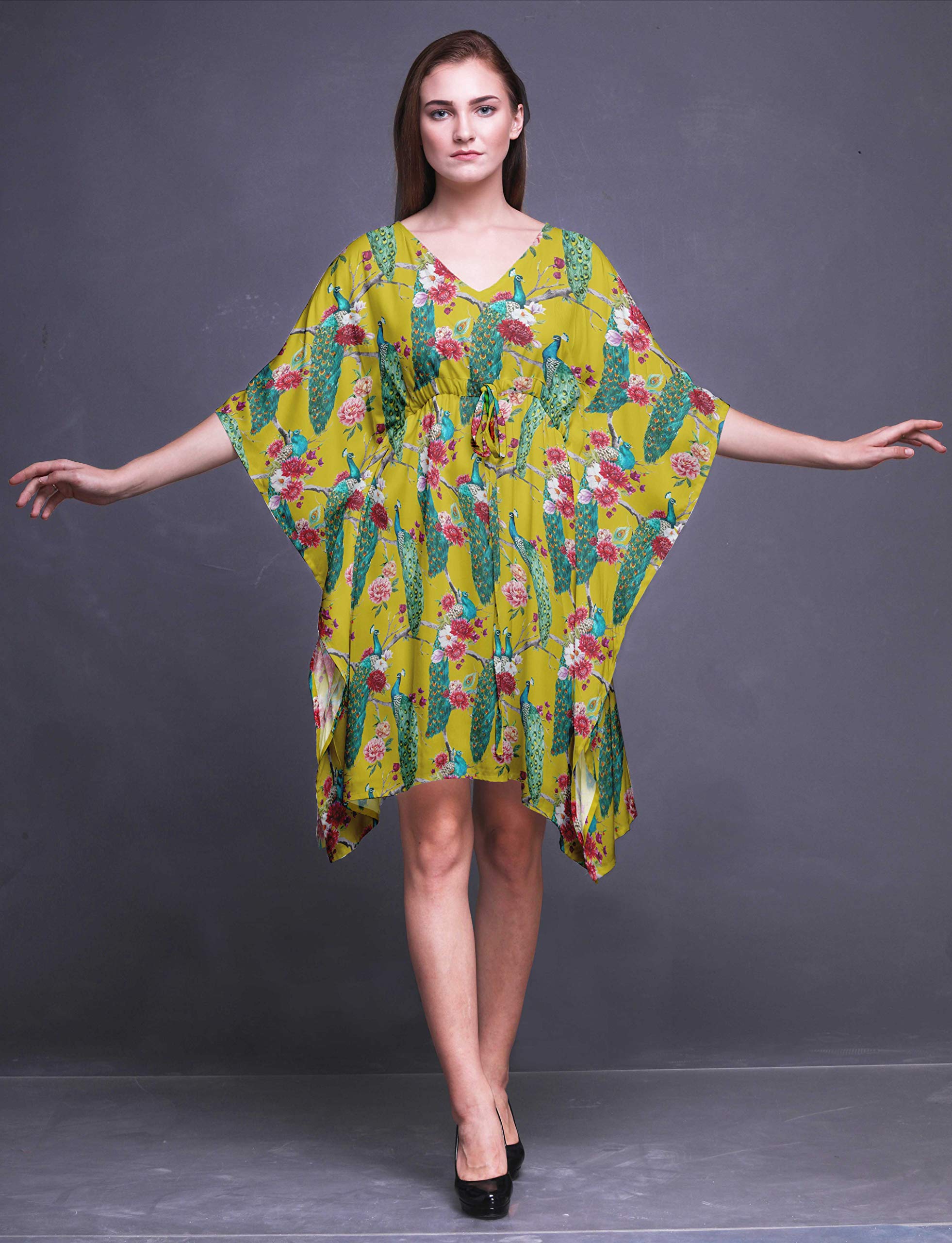 Bimba Women's Short Caftan Midi Dress - Beach Cover Up, Swimwear Wrap, Boho Summer Dress for Pool, Vacation & Resort Wear