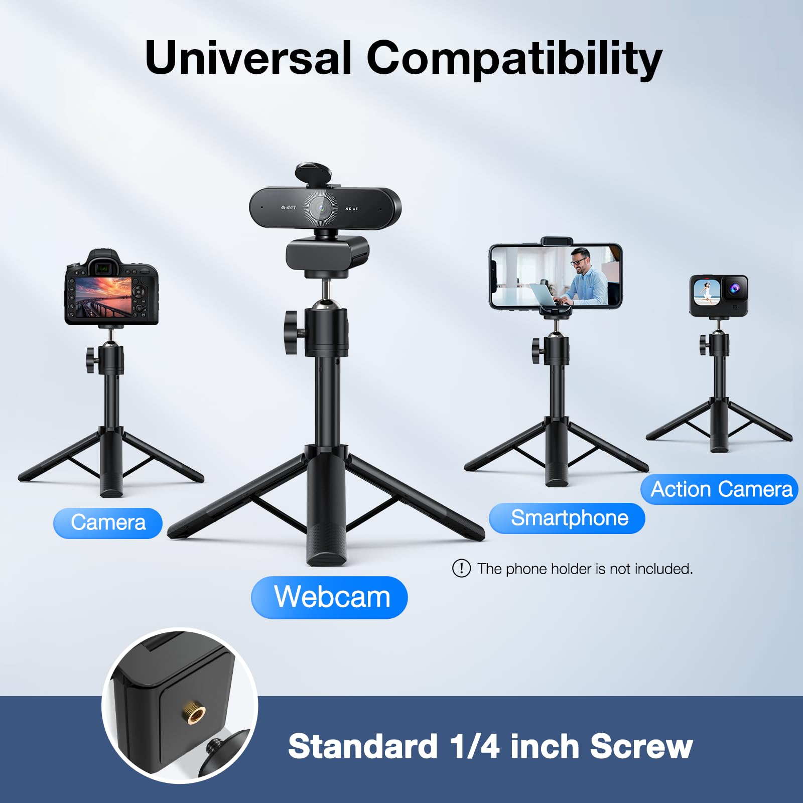 EMEET NOVA 4K Webcam with Tripod Stand - 4K UHD Streaming Camera with PDAF Autofocus, Adjustable Height & 360° Swivel Head, Dual Noise-Canceling Mics, USB Plug & Play, Privacy Cover - Perfect for Zoom Meetings, YouTube Live Streaming & Remote Work