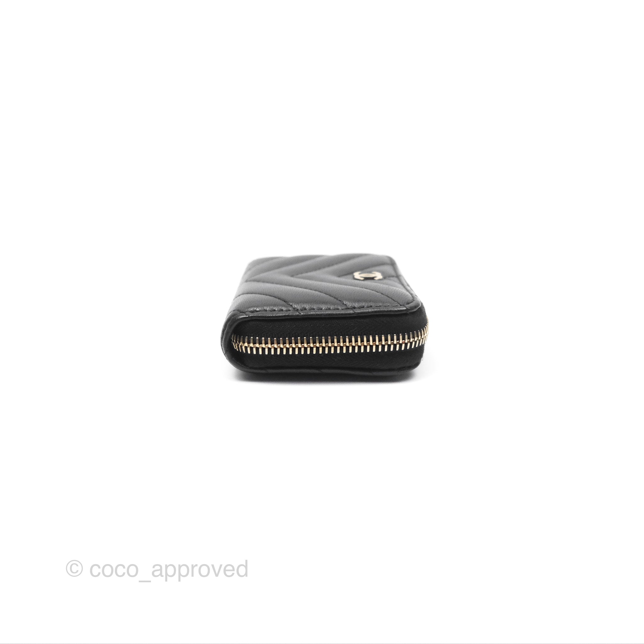 Chanel Chevron Zipped Coin Purse - Black Lambskin with Gold Hardware | Luxury Small Wallet for Women | Perfect for Parties, Travel & Everyday Use