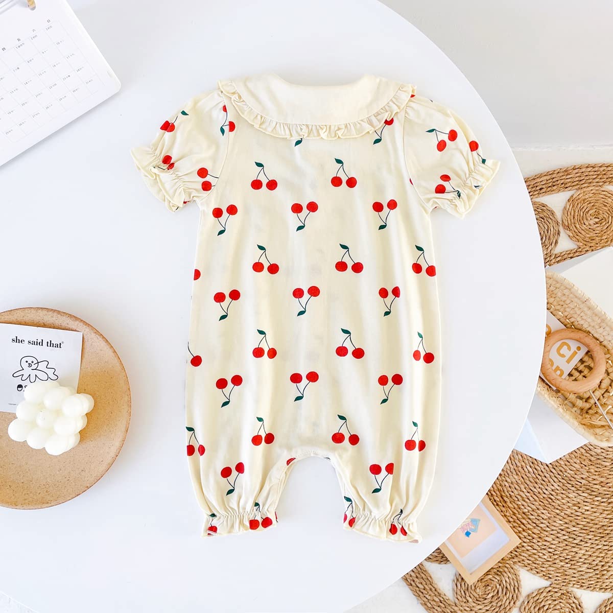 Adorable Baby Girls' Cherry Print Rompers - Soft Cotton Short Sleeve Outfits for Newborns & Infants | Perfect for Summer Playtime, Photo Shoots & Casual Outings