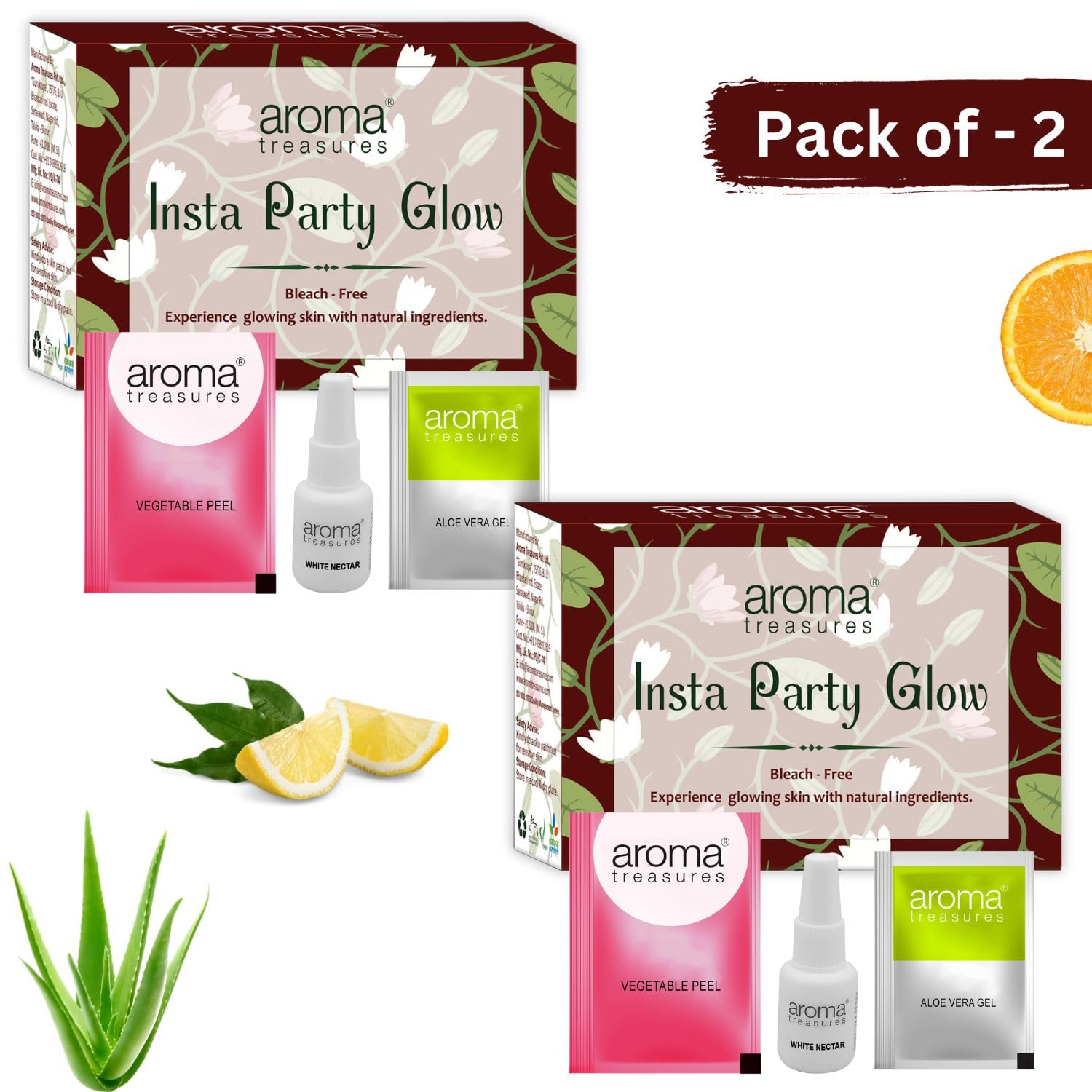 Aroma Treasures Insta Party Glow Kit - Single Use Natural Glow for All Skin Types (Non-Bleach, Pack of 2) | Perfect for Parties, Weddings & Special Events