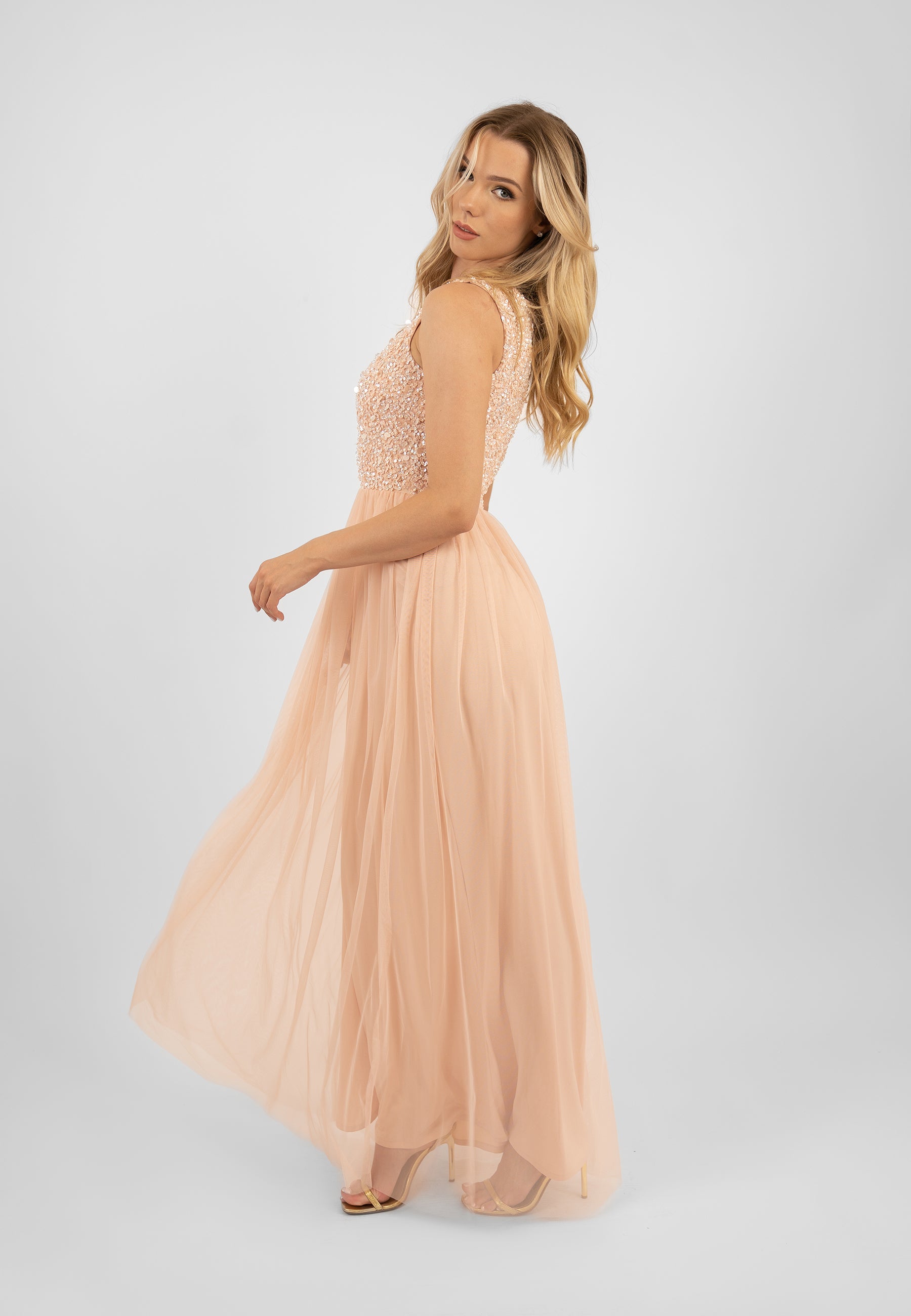 Picasso Blush Pink Embellished Bridesmaid Maxi Dress - Elegant Formal Gown for Weddings, Prom & Special Occasions | Plus Size & Regular Sizes Available