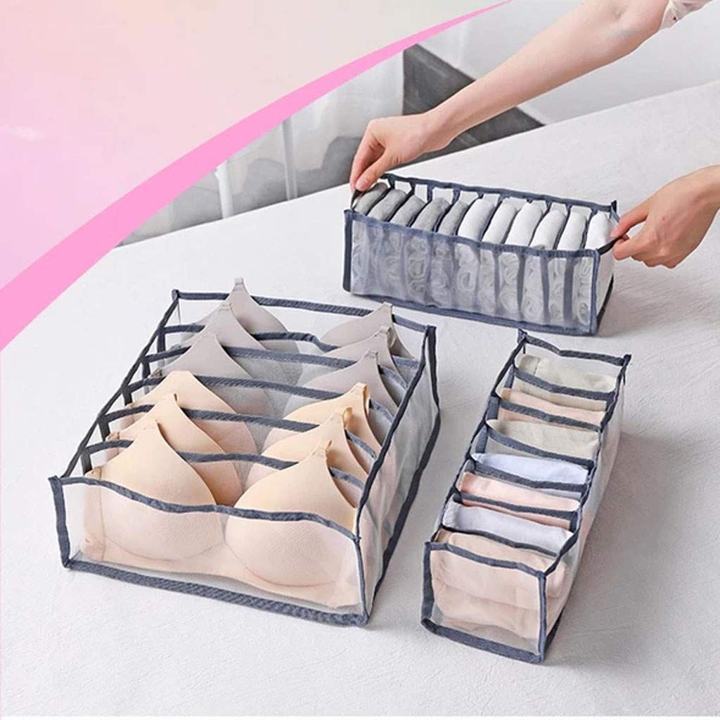Melupa Foldable Closet Organizer - 3-Pack Underwear Drawer Dividers for Bras, Socks & Ties | Space-Saving Storage Bins for Dresser & Wardrobe Organization | Perfect for Small Spaces & Travel