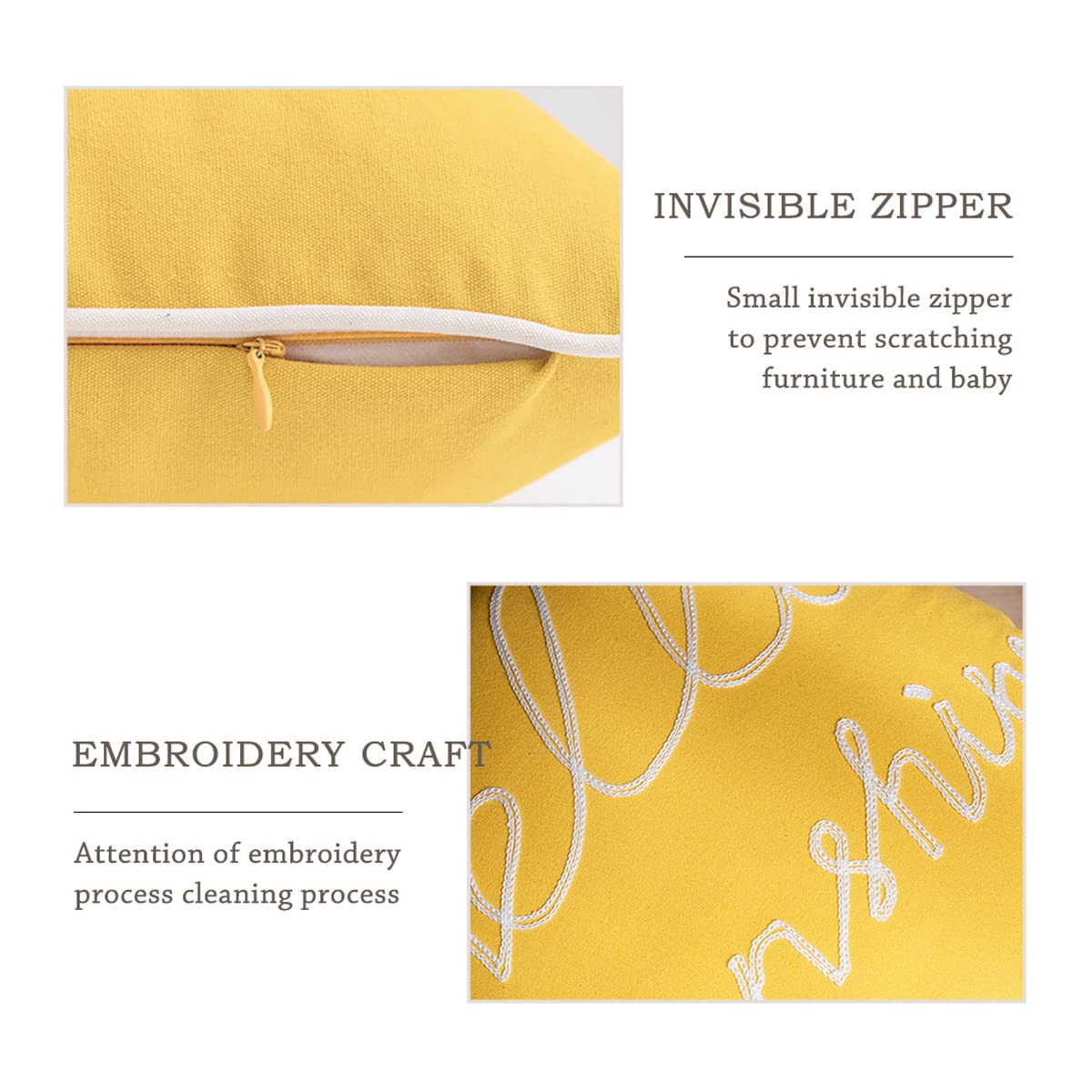 YIcabinet Set of 2 Soft Solid Decorative Square Throw Pillow Covers 18x18 Inch - Yellow Hello Sunshine Pattern for Sofa, Bedroom, Car & Outdoor Patio - Perfect for Home Decor, Living Room Accents and Cozy Comfort