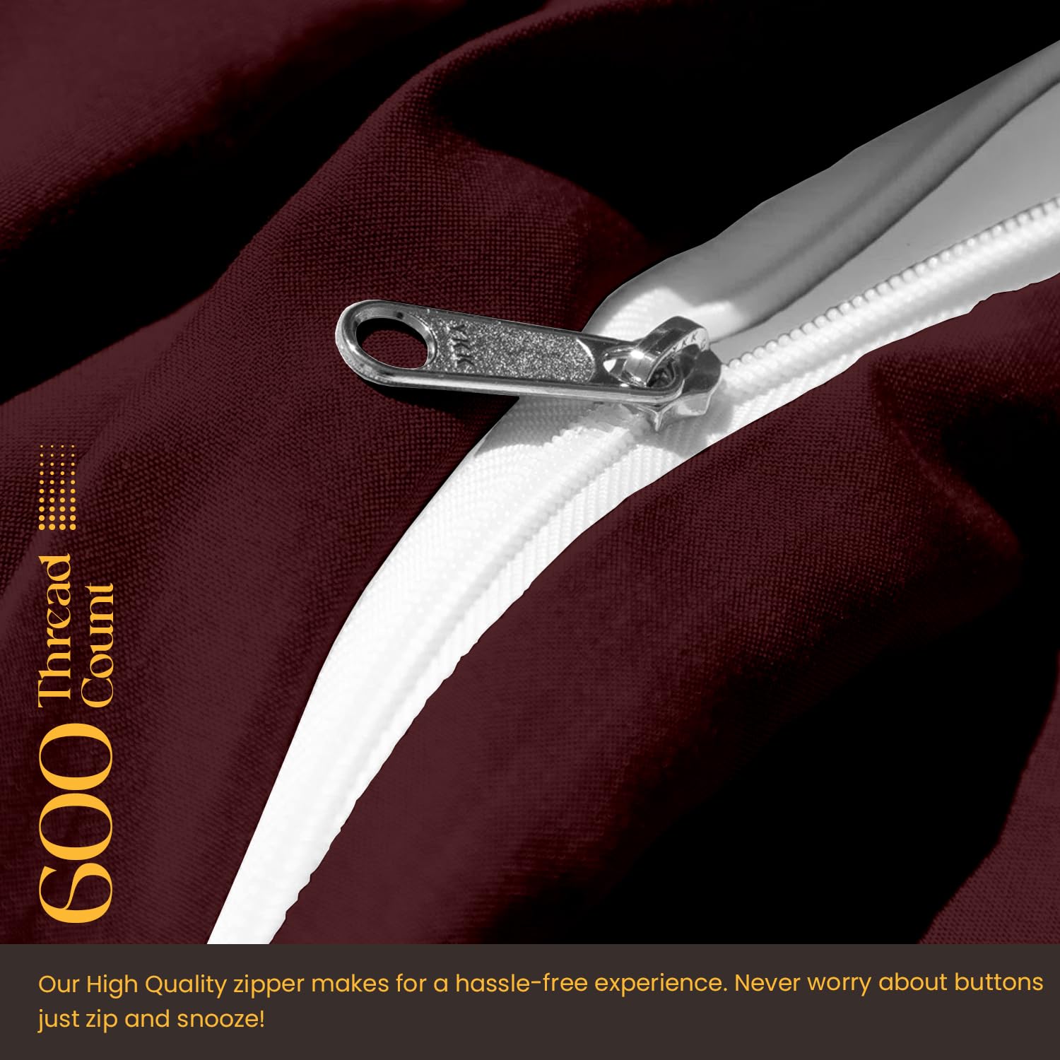 Luxury 3-Piece Queen Size Duvet Cover Set - 600 Thread Count Egyptian Cotton Bedding with Zipper Closure & Corner Ties | Ultra Soft, Cooling & Breathable Comforter Cover + 2 Pillow Shams | Burgundy Red | Perfect for Master Bedroom, Guest Room & Hotel Use