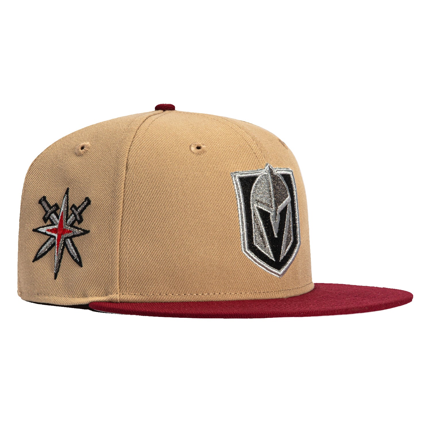 New Era 59Fifty Vegas Golden Knights Logo Patch Adjustable Baseball Cap - Tan & Cardinal Colors | Perfect for NHL Games, Sports Events & Casual Wear