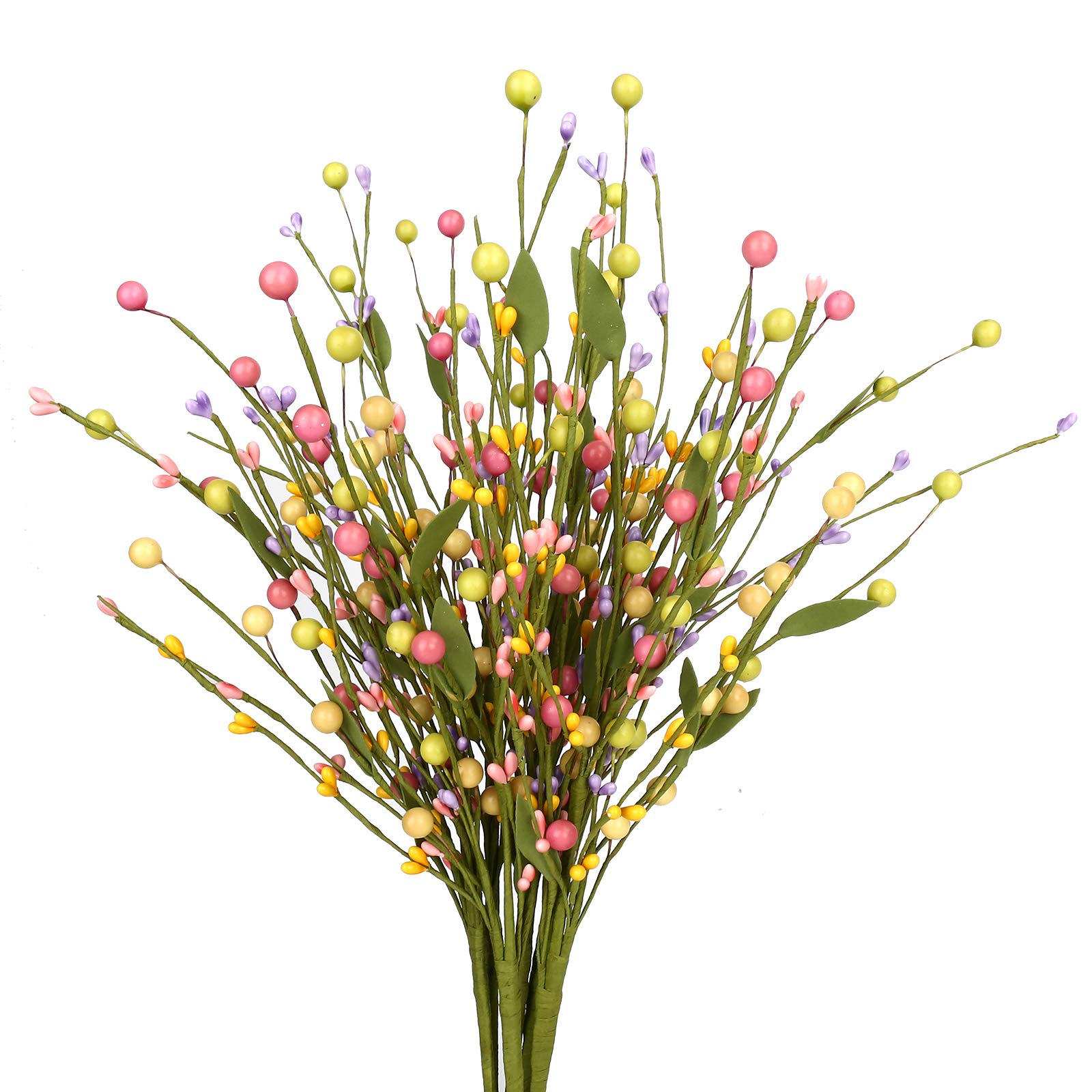 J'FLORU 6 Pack Artificial Berry Stems - Spring Easter Decor for Home Centerpieces, Vase Fillers, Windowsill Decor - All Season Floral Arrangement for Easter, Wedding, Fall & Christmas Decorations