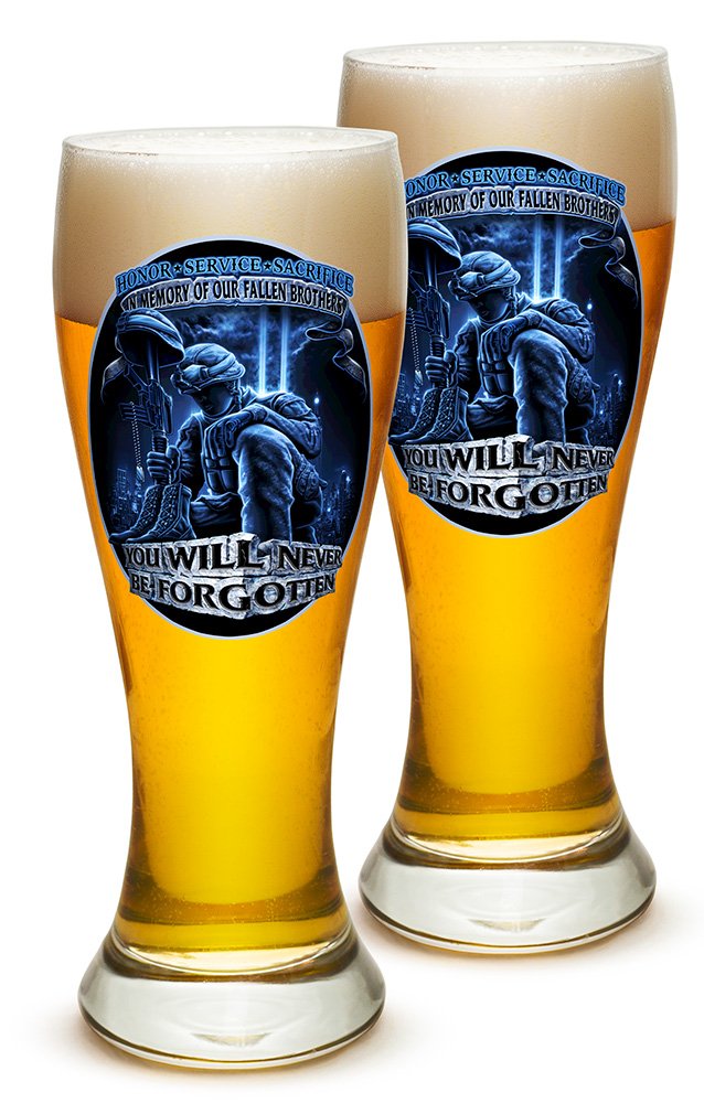 Erazor Bits Pilsner Beer Glasses Set of 24 (23 Oz) - Patriotic American Soldier Themed Barware for Veterans, Men & Women - Perfect for Military Appreciation Gifts, Home Bars & Parties