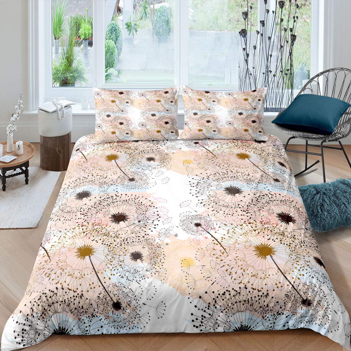 Erosebridal Dandelion Comforter Cover Set - Tie Dye Floral Duvet Cover 2-Piece Twin Size, Botanical Watercolor Pastoral Style Bedding for Kids, Girls & Women | Perfect for Autumn Bedroom Decor, Cozy Seasonal Home Upgrade & Boho Chic Guest Room Styling