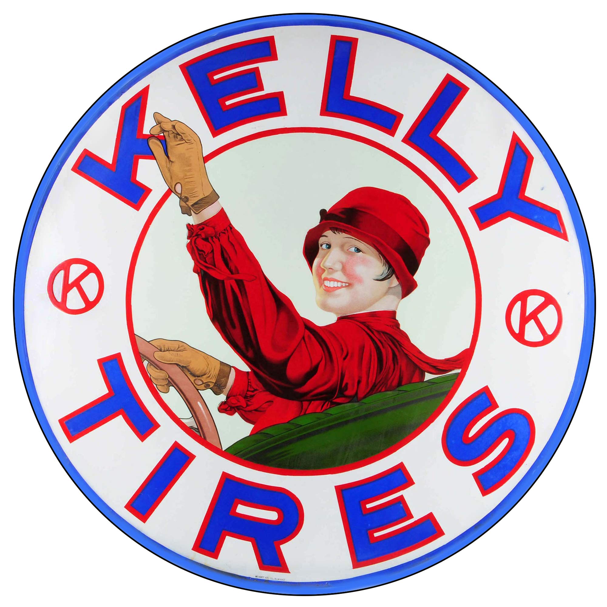 Vintage Kelly Tires Metal Tin Sign - 8 Inch Round Retro Gas Station Reproduction for Garage, Man Cave, Bar & Home Decor - Perfect for Wall Art, Gift & Vintage Enthusiasts