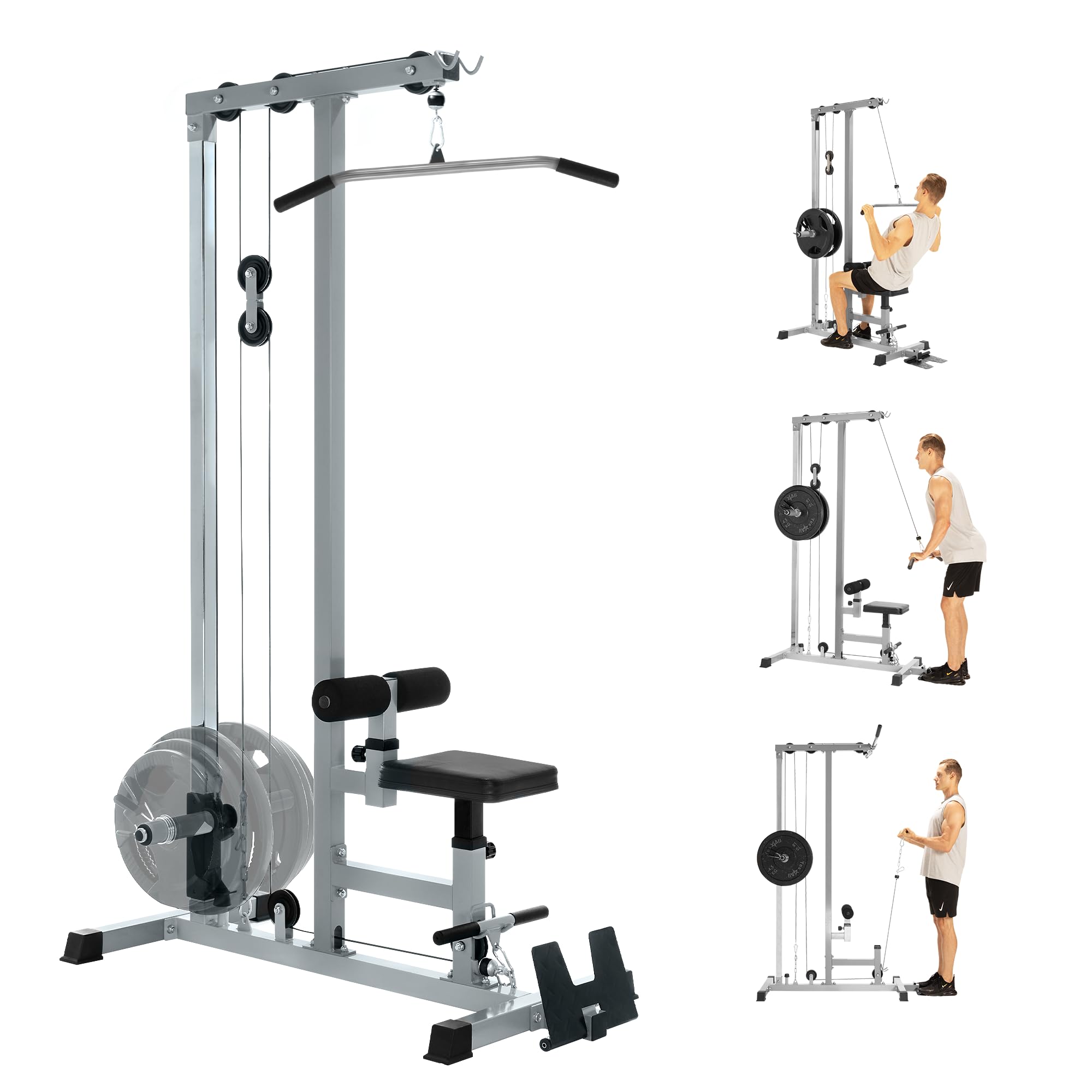 Yes4All LAT Pull Down & Row Cable Machine - Adjustable High & Low Pulley Station with Extra Pulley Cable for Home Gym Strength Training | Perfect for Lat Workouts, Back Exercises & Full-Body Training