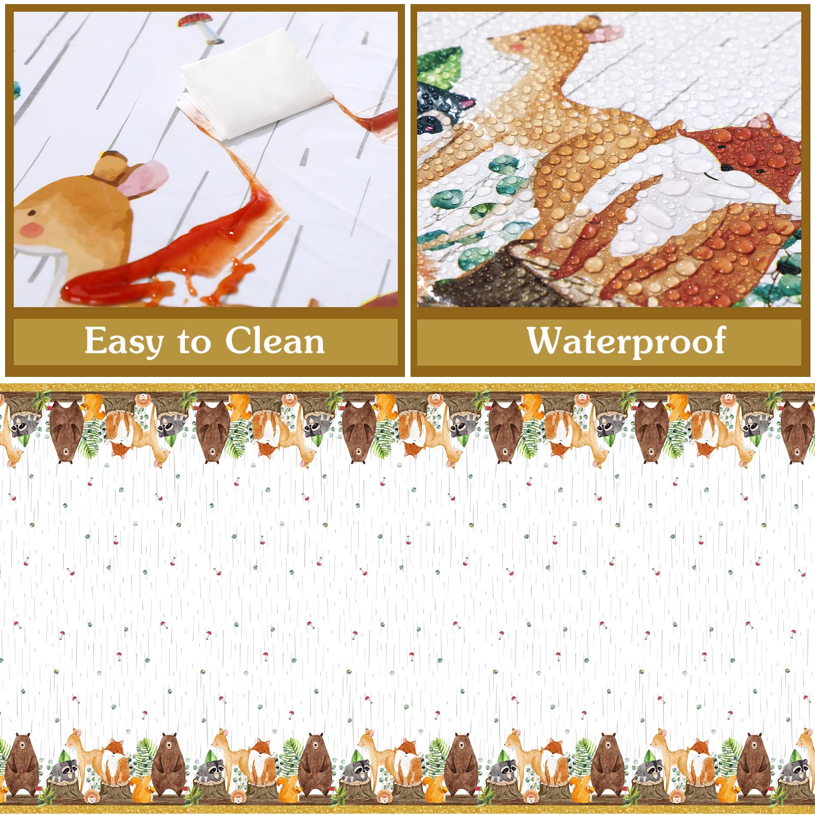 Dianelhall 3-Piece Woodland Tablecloth Set - Forest Animals Baby Shower Decorations, Cute Woodland Theme Table Covers for Boys Baby Shower Party, Birthday, Nursery Decor & Outdoor Picnic
