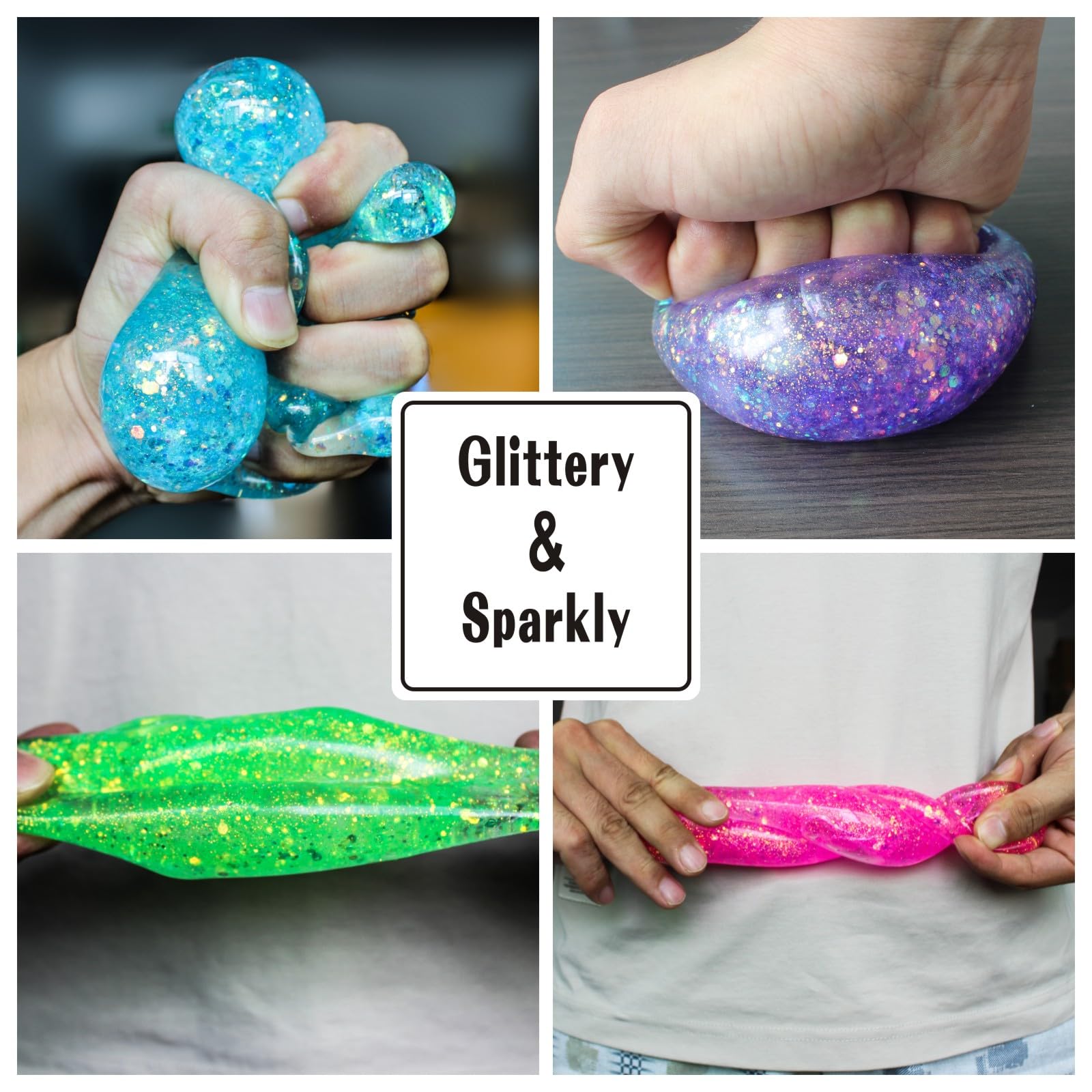 4Pcs Slow Rise Glitter Squishy Stress Relief Cubes - High Density Gel Fidget Toys for Adults & Kids, Anxiety Relief Sensory Toys for Classroom, Office, Travel | Perfect Holiday, Birthday Gifts for Friends & Family