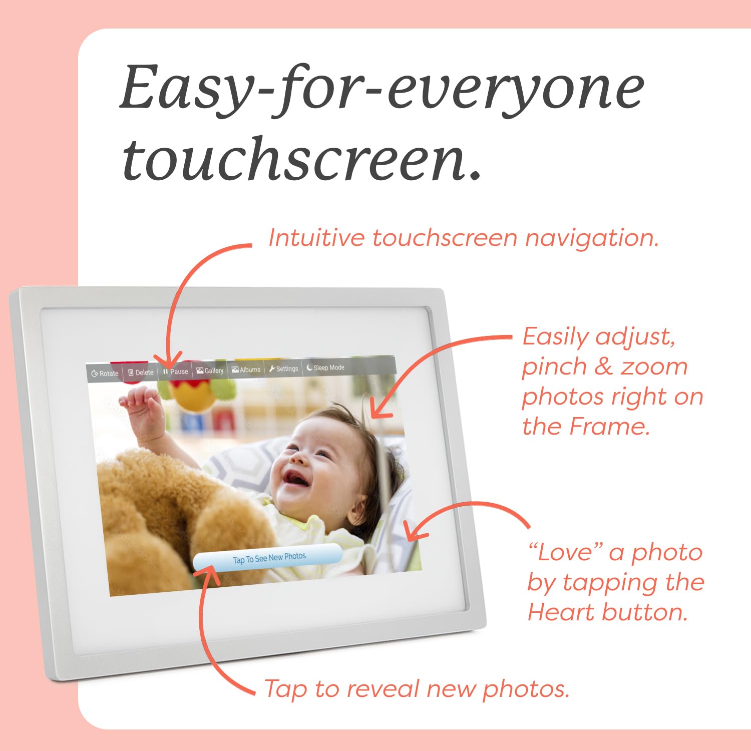 Skylight 10 Inch WiFi Digital Picture Frame with Touch Screen - Upload Photos from Phone, Customizable Gift for Family & Friends - Silver Display for Home, Office & Bedroom Decor