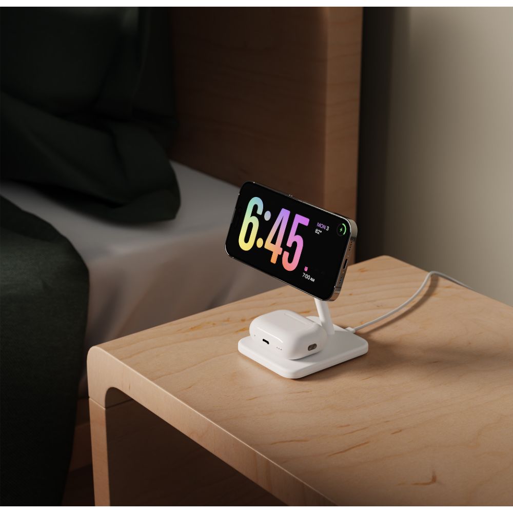 Twelve South HiRise 2 Deluxe 2-in-1 Qi2 Wireless Charger Stand for iPhone 15/14/13 & AirPods - Fast Charging Station for Home, Office, Nightstand (Black)