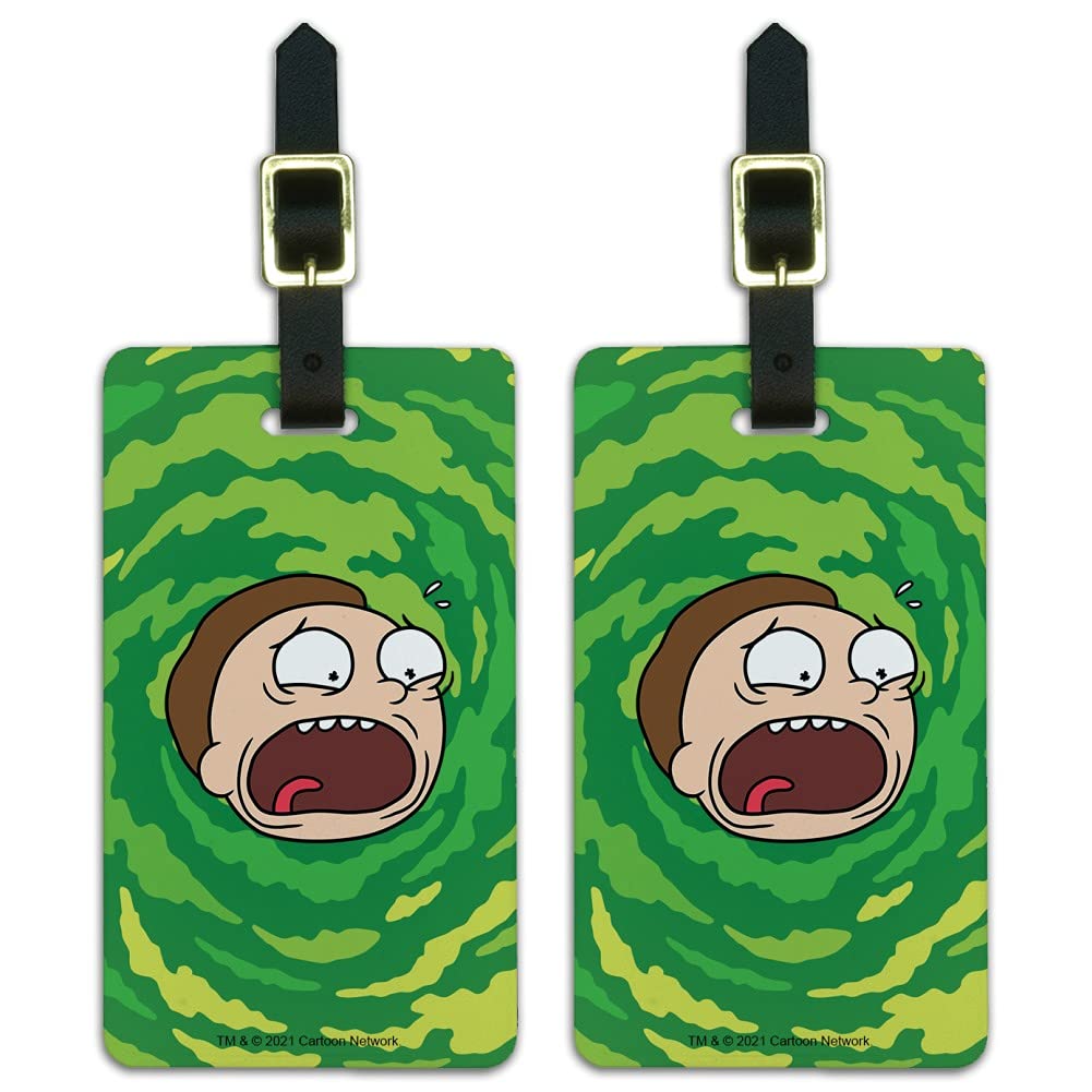 Rick and Morty Luggage Tags - Set of 2 Personalized Suitcase ID Cards with Morty Headshot Design | Perfect for Carry-On Bags, Backpacks & Travel Accessories