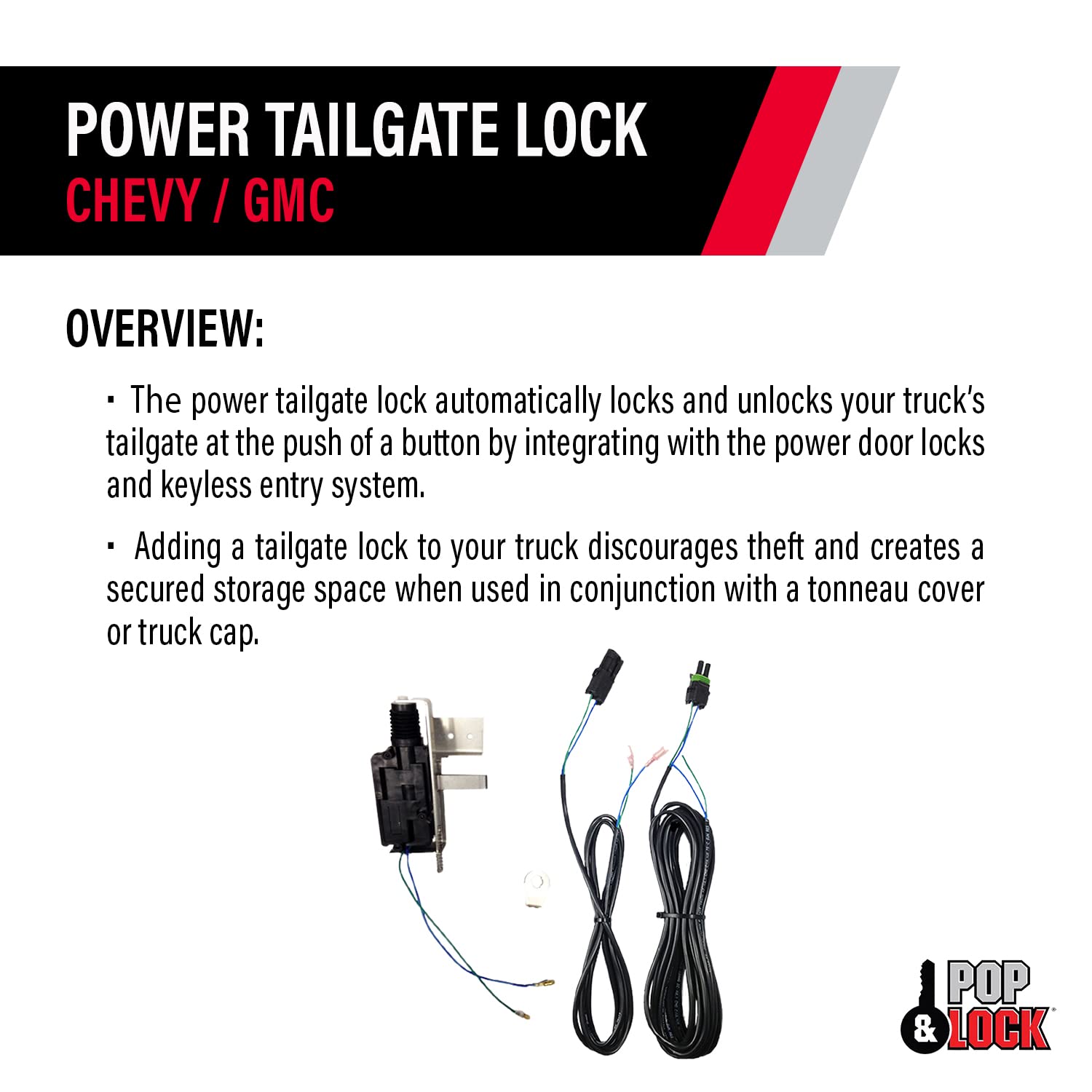 Pop & Lock PL8140 Power Tailgate Lock Kit - Compatible with Chevrolet Silverado 1500 & GMC Sierra 1500/2500 Trucks | Secure Anti-Theft Solution | Perfect for Parking Lots, Job Sites & Outdoor Adventures