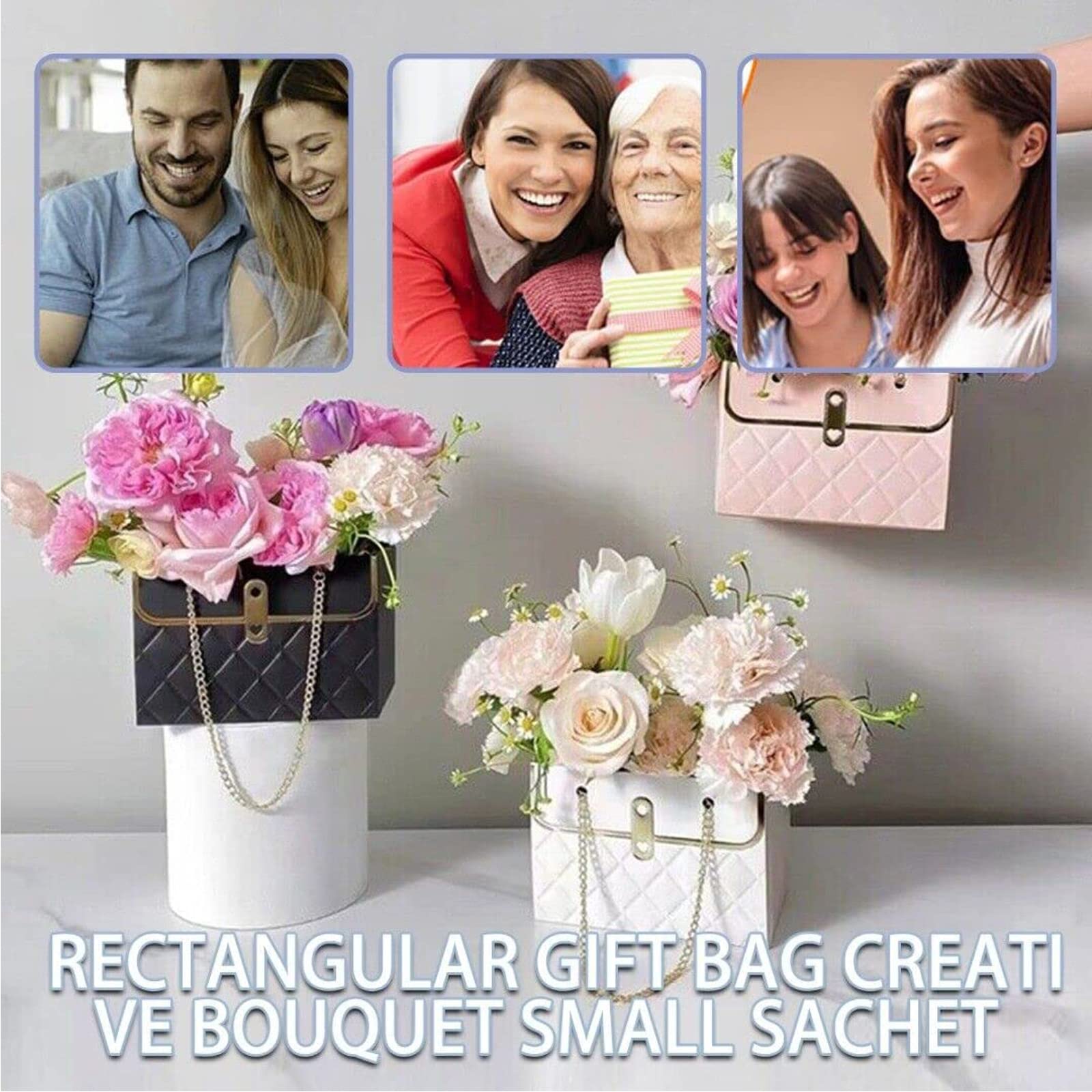 Gavaxer 4PCs Black Floral Gift Bags with Handles - Elegant Bouquet Wrapping Bags for Weddings, Mother's Day, Father's Day & Special Occasions - Perfect for Florists, Gift Presentation & Party Decor (4-Piece Set)