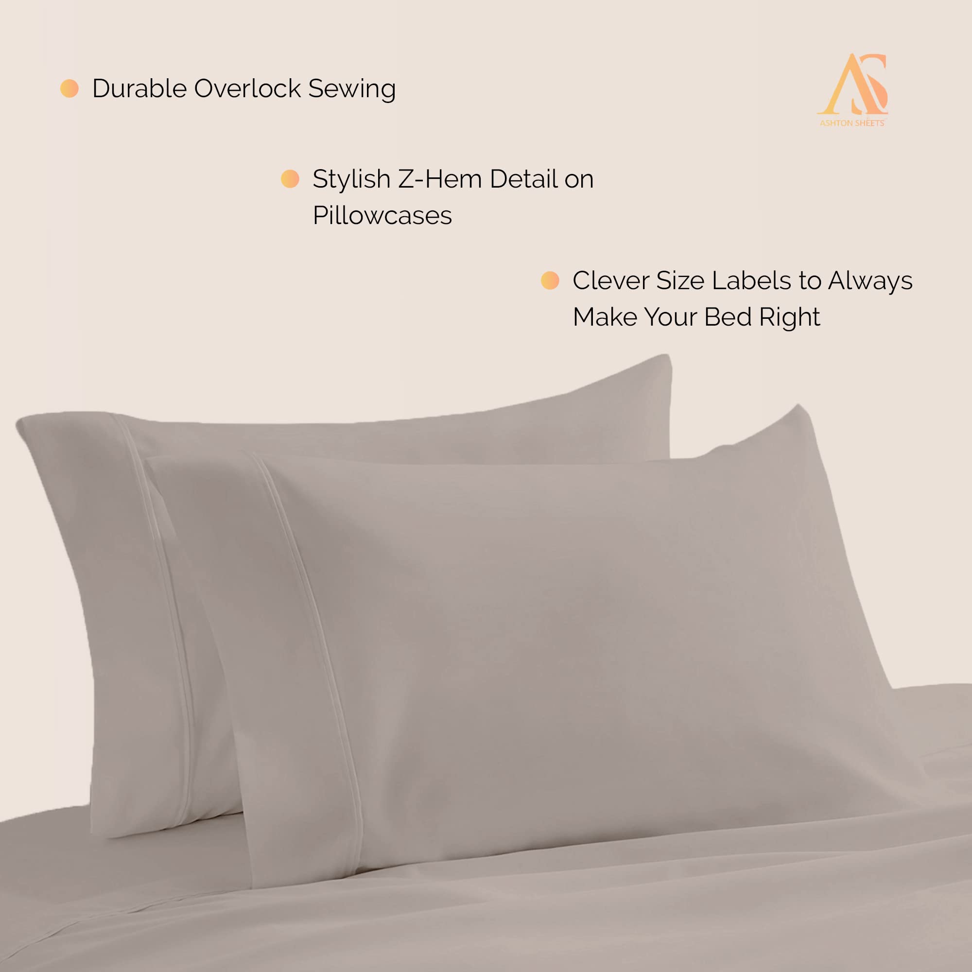Luxury 800 Thread Count Egyptian Cotton Pillowcases Set of 2 - Standard/Queen Size, Soft Sateen Weave Cooling Pillow Covers for Hot Sleepers - Perfect for Bedroom, Guest Room & Hotel Use - Taupe