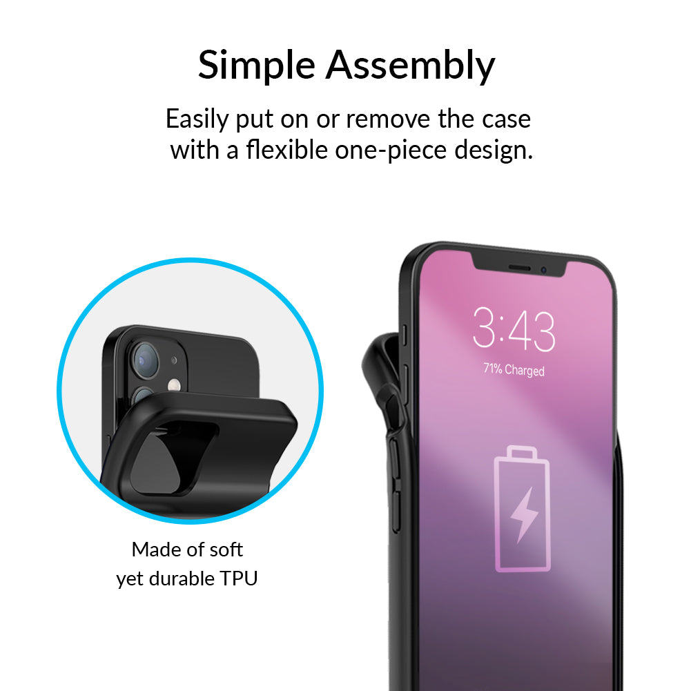 Black Gingham Pattern iPhone Charging Case - Slim Protective Phone Cover with Built-in Battery for iPhone 13/14/15 Pro Max - Perfect for Travel, Work & Everyday Use