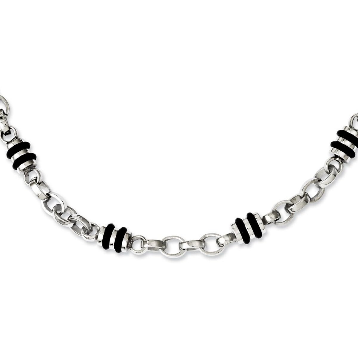 Stainless Steel Polished Lobster Clasp & Rubber Accent Barrel Link Necklace for Women - 22 Inch 6mm Wide Elegant Pendant Chain - Perfect for Casual Wear, Office & Evening Outfits