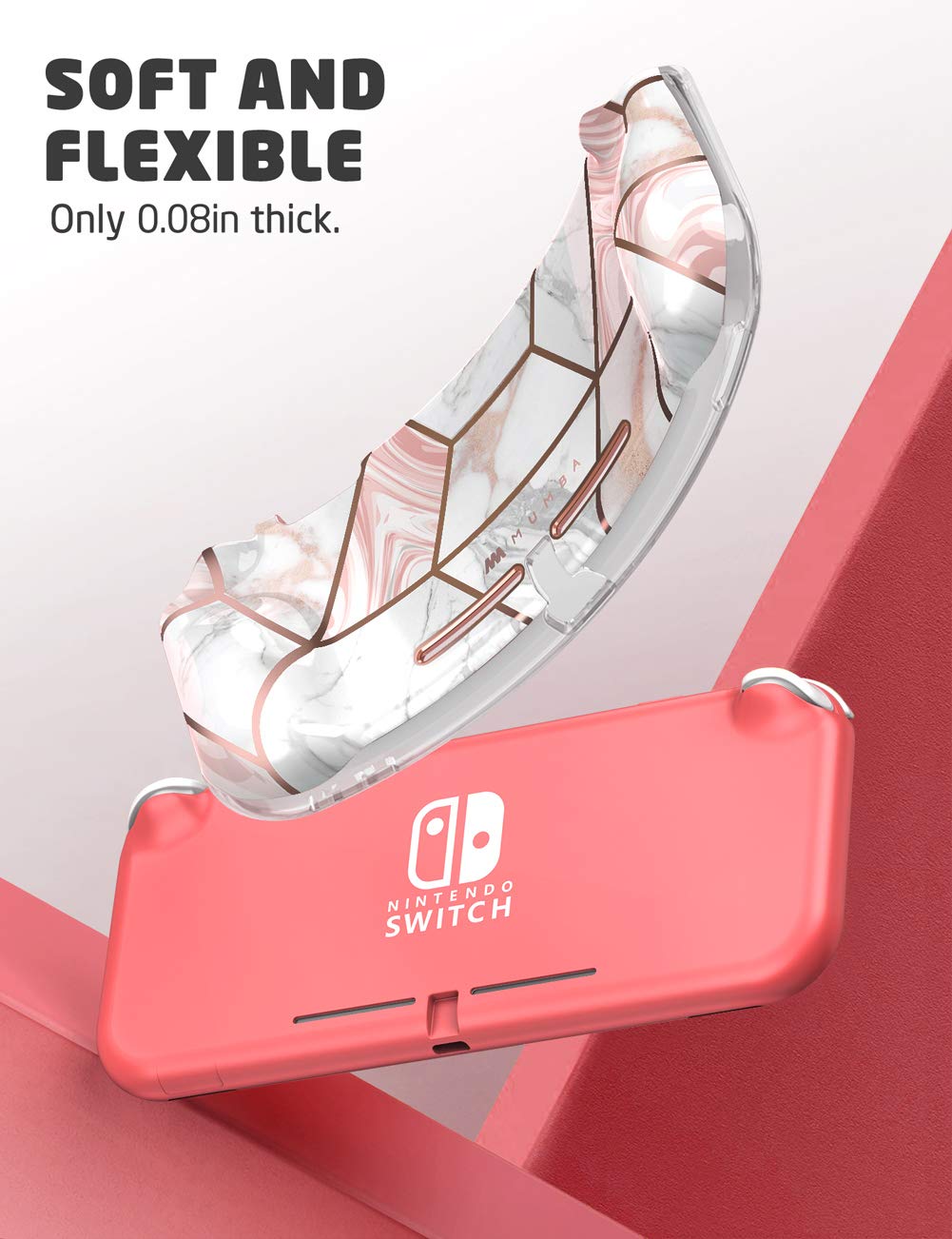 Mumba Case for Nintendo Switch Lite 2019 - Thunderbolt Series Protective Clear TPU Grip Cover (Marble Design) | Shockproof & Anti-Slip Protection for Gaming On-The-Go