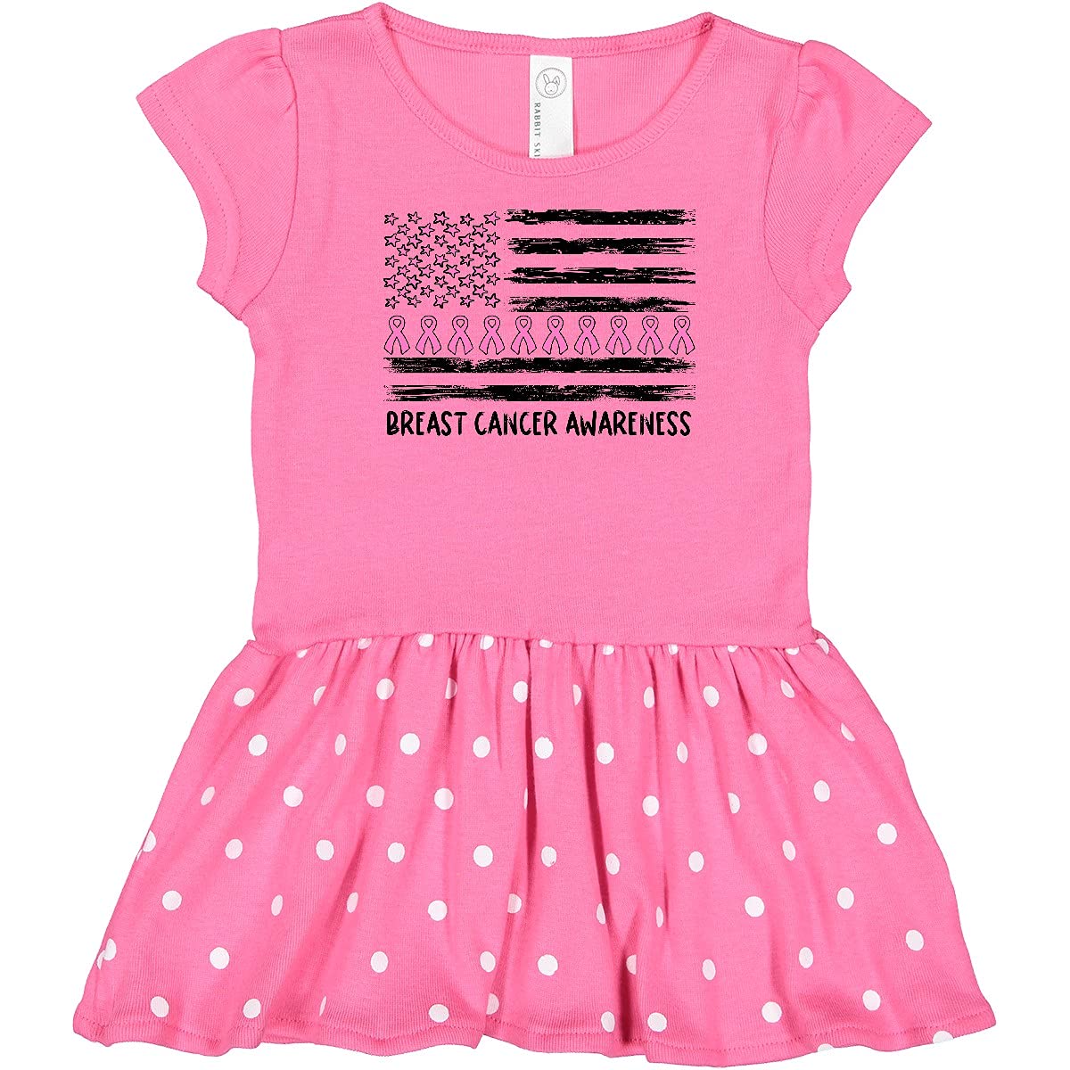 Inktastic Breast Cancer Awareness Pink Ribbon & American Flag Print Baby Dress - Cute Outfit for Infants, Fundraising Events & Supportive Family Photos