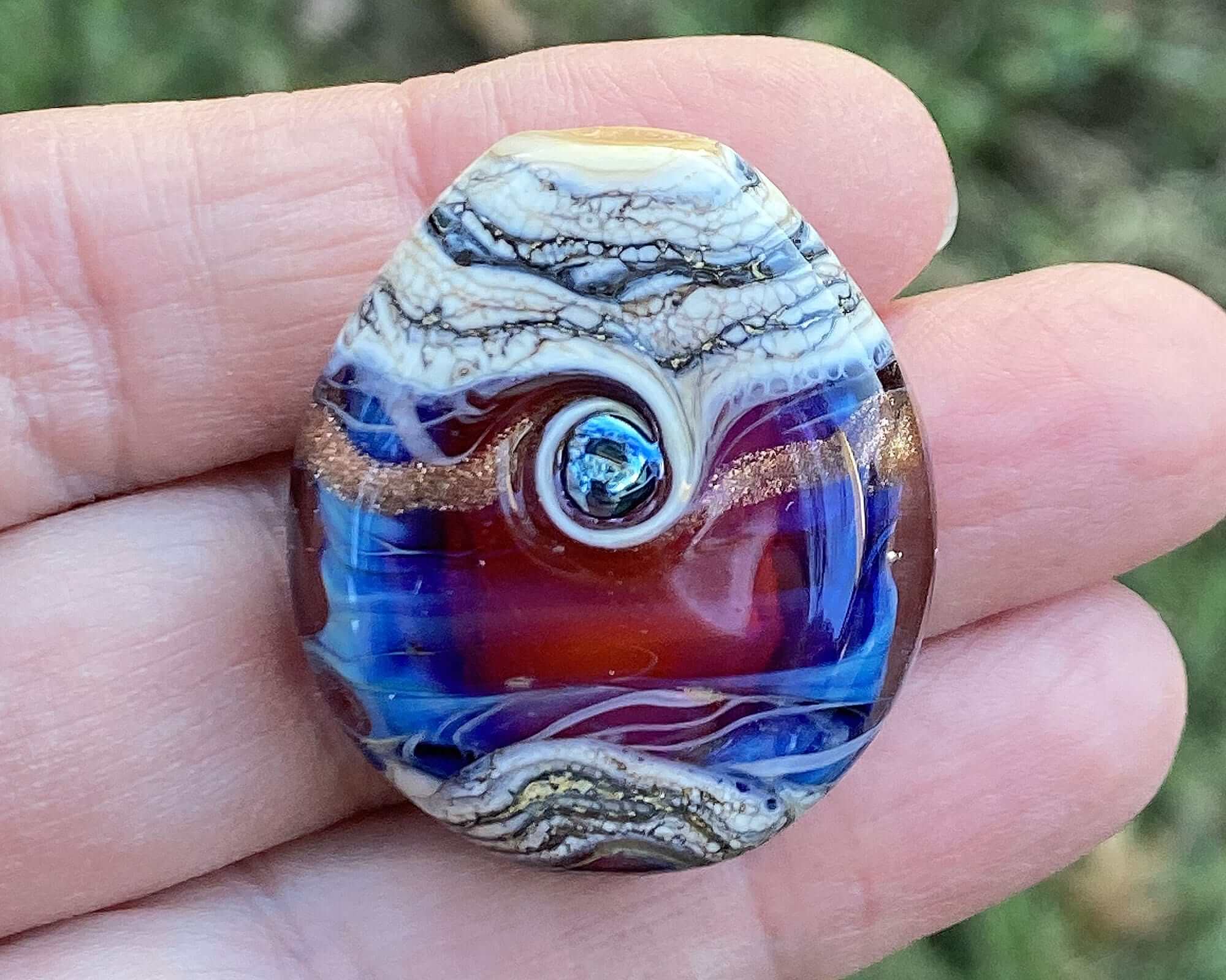 Handmade Blue Fire Organic Lampwork Glass Focal Bead SRA - Perfect for Jewelry Making, DIY Crafts, and Unique Gift Ideas