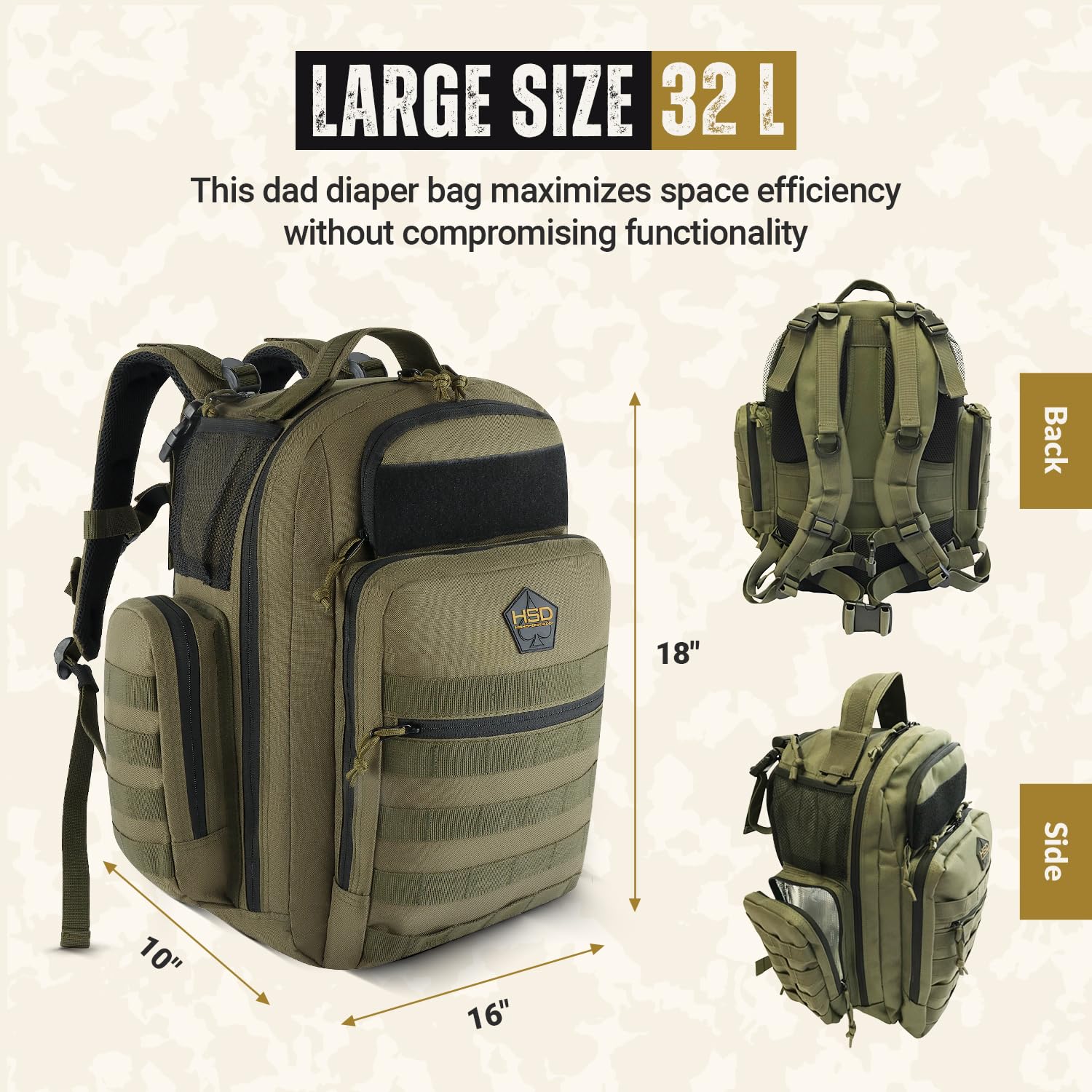 HighSpeedDaddy Military-Grade Waterproof Baby Diaper Backpack - Compact Travel Diaper Bag with Stroller Straps & Tablet Sleeve - Perfect for Parenting On-The-Go, Daycare Trips & Family Travel